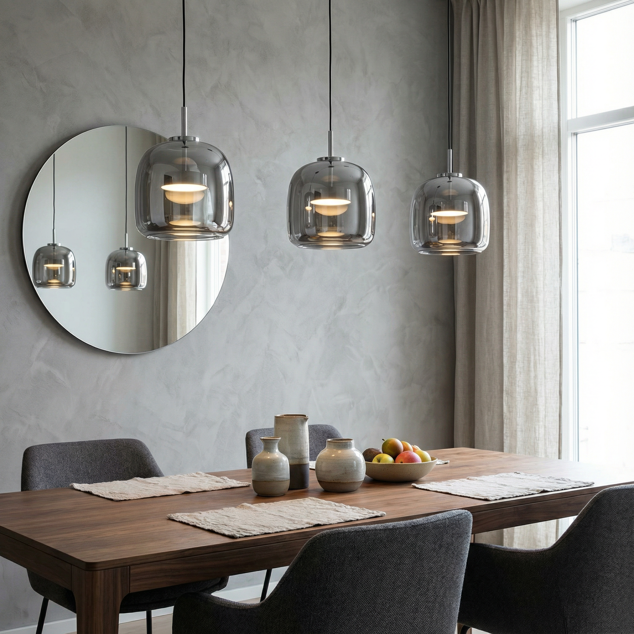 EmberGlow | Elegant Smoky Gray Glass Kitchen Pendant Light Fixture