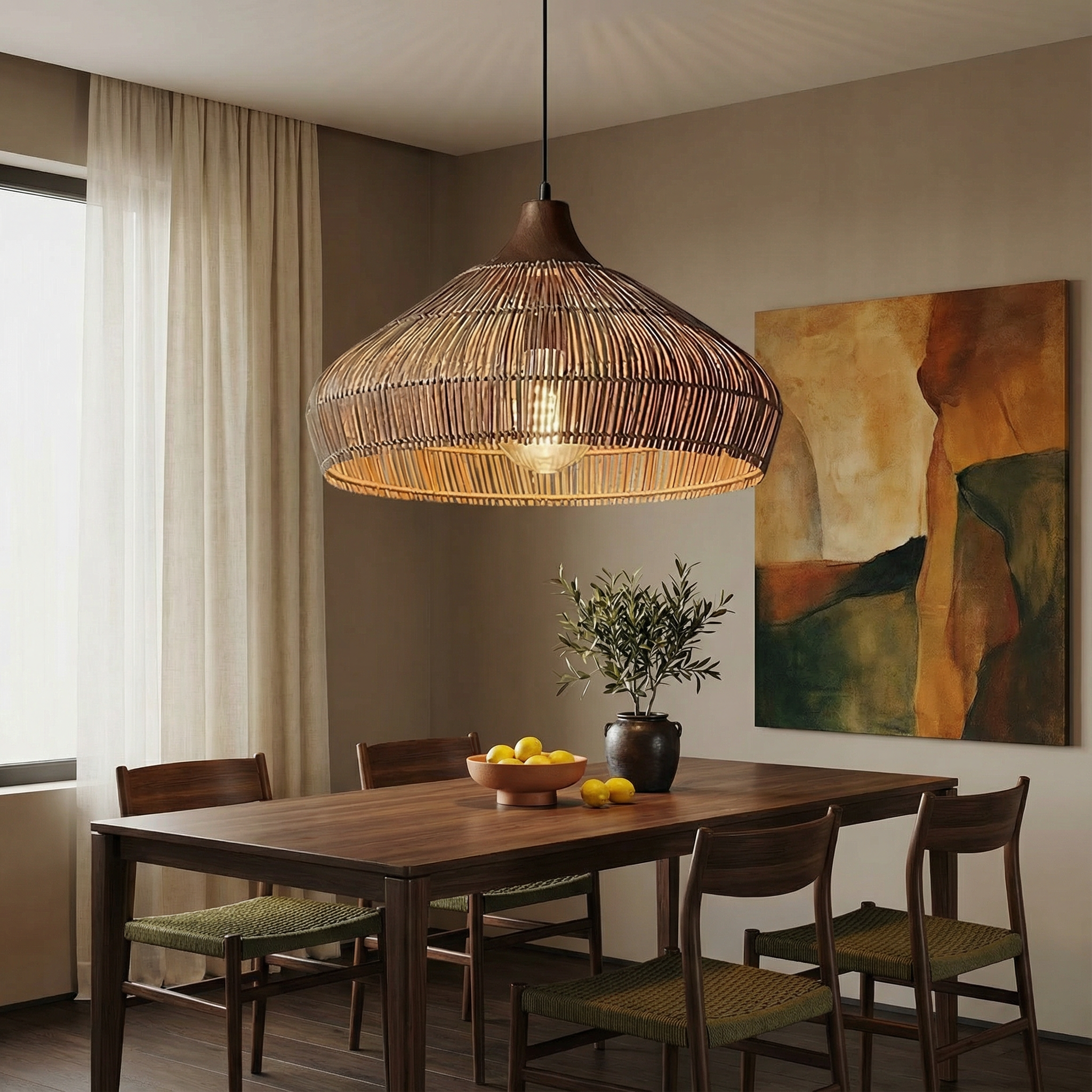 RattanWeave | Stylish Handwoven Rattan Pendant Light for Kitchen Decor