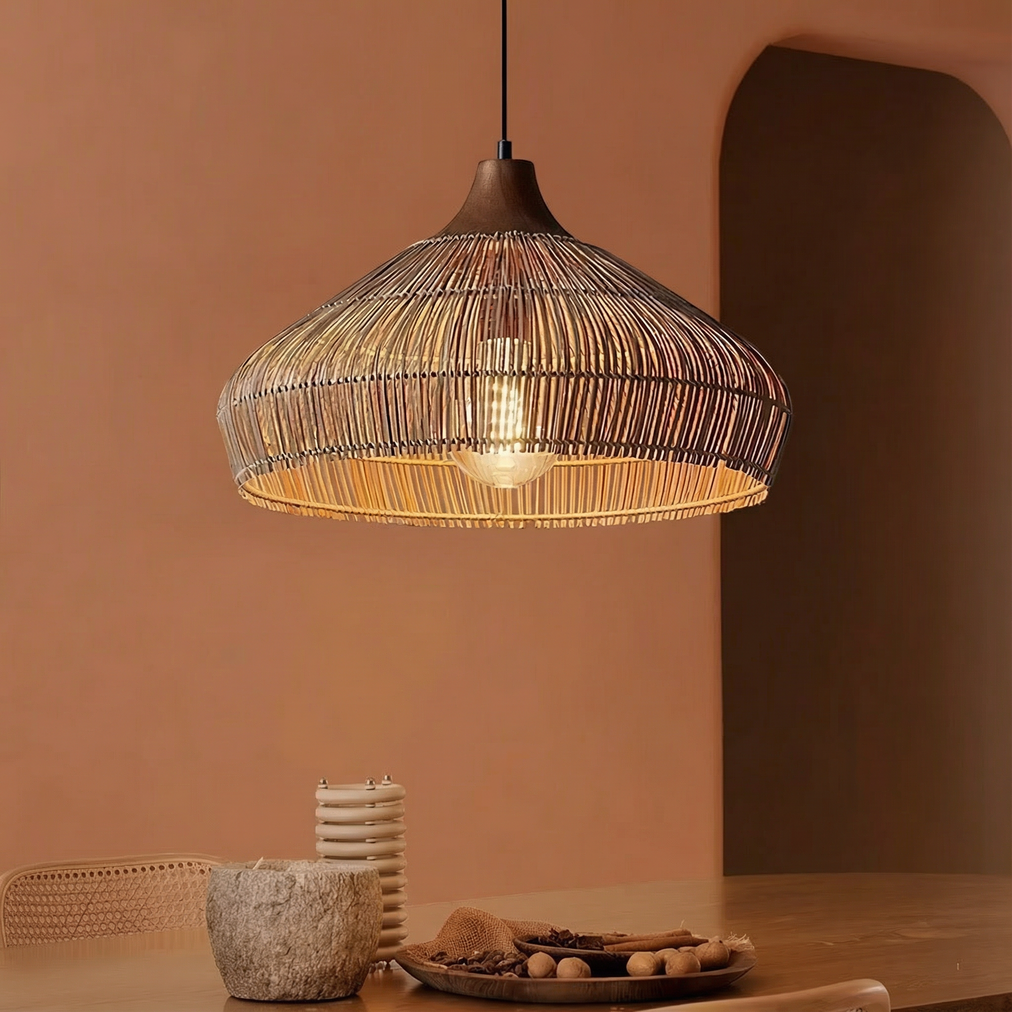 RattanWeave | Stylish Handwoven Rattan Pendant Light for Kitchen Decor