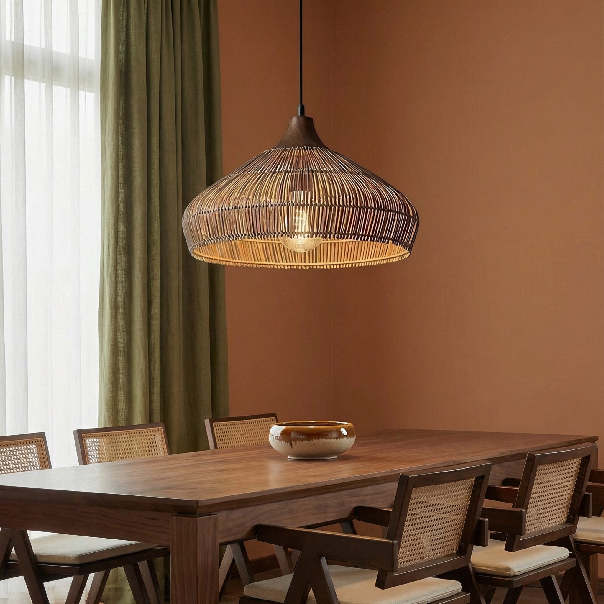 RattanWeave | Stylish Handwoven Rattan Pendant Light for Kitchen Decor
