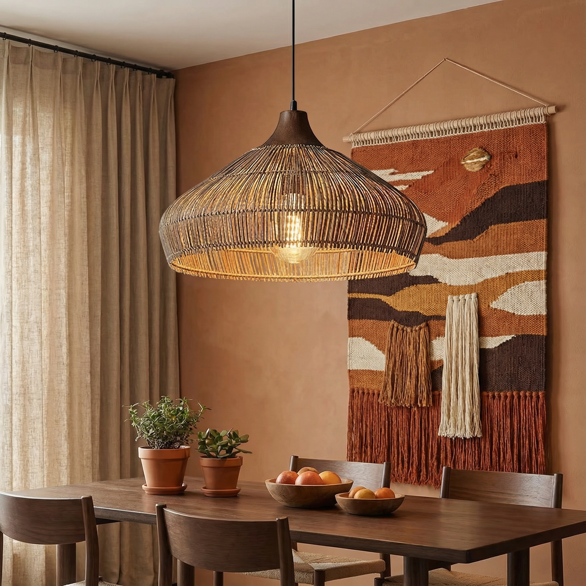 RattanWeave | Stylish Handwoven Rattan Pendant Light for Kitchen Decor
