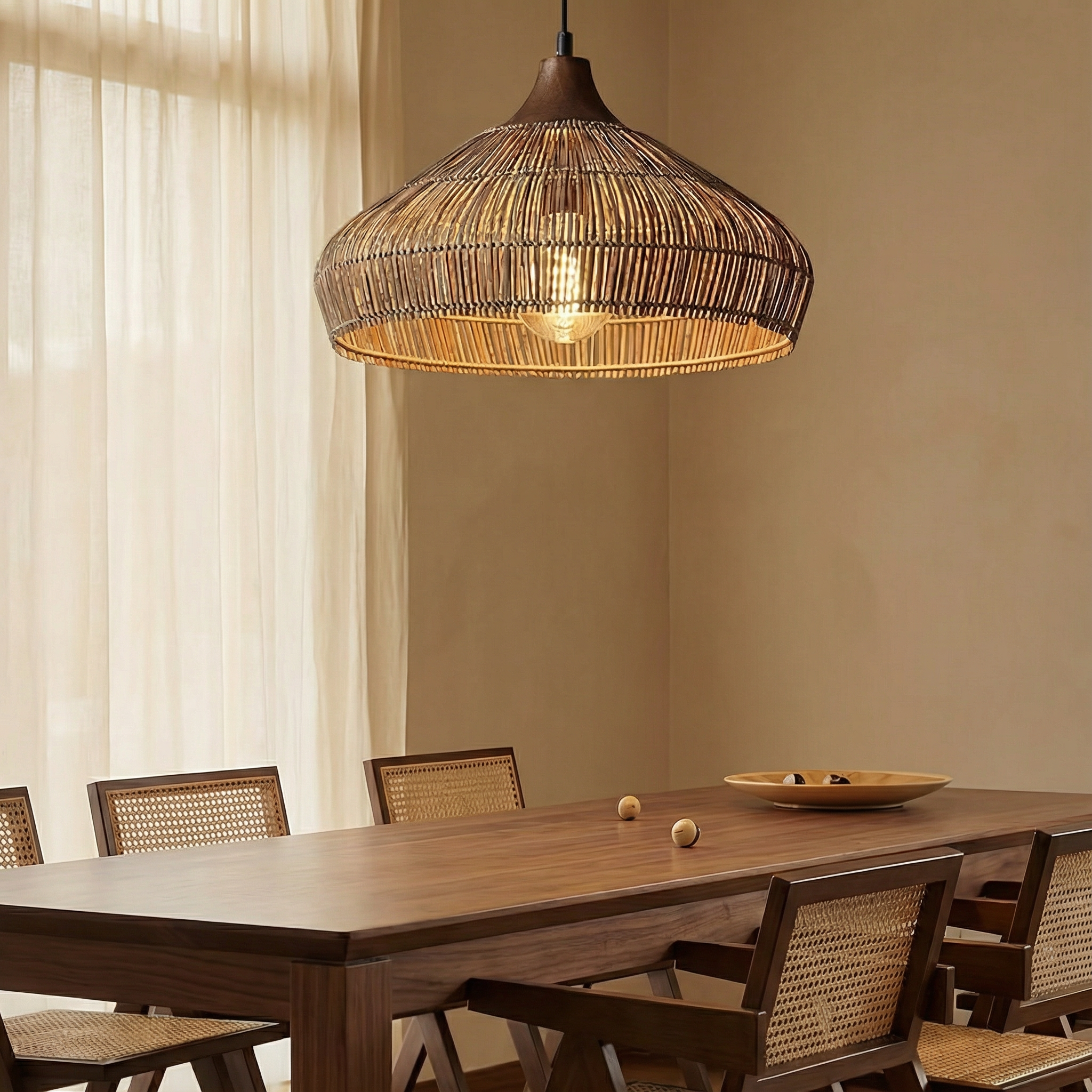 RattanWeave | Stylish Handwoven Rattan Pendant Light for Kitchen Decor