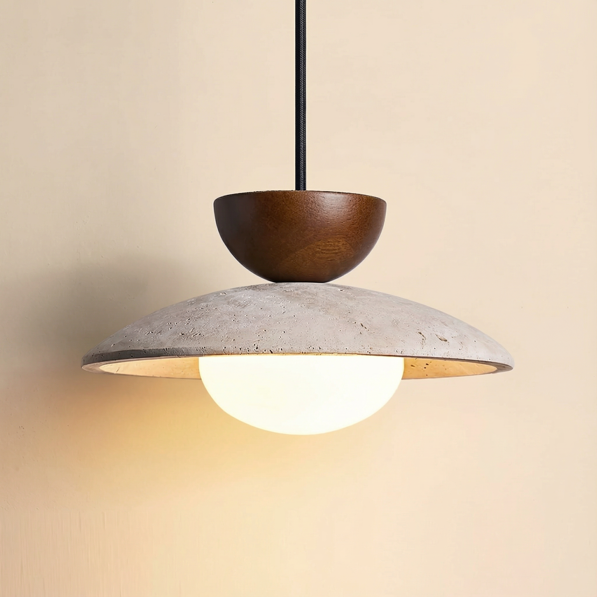 CleoTravertine | Elegant Natural Wood and Glass Kitchen Pendant Light