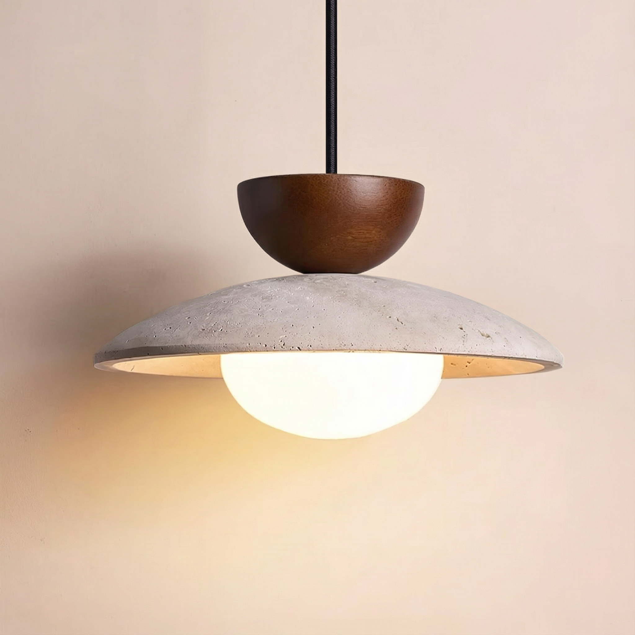 CleoTravertine | Elegant Natural Wood and Glass Kitchen Pendant Light