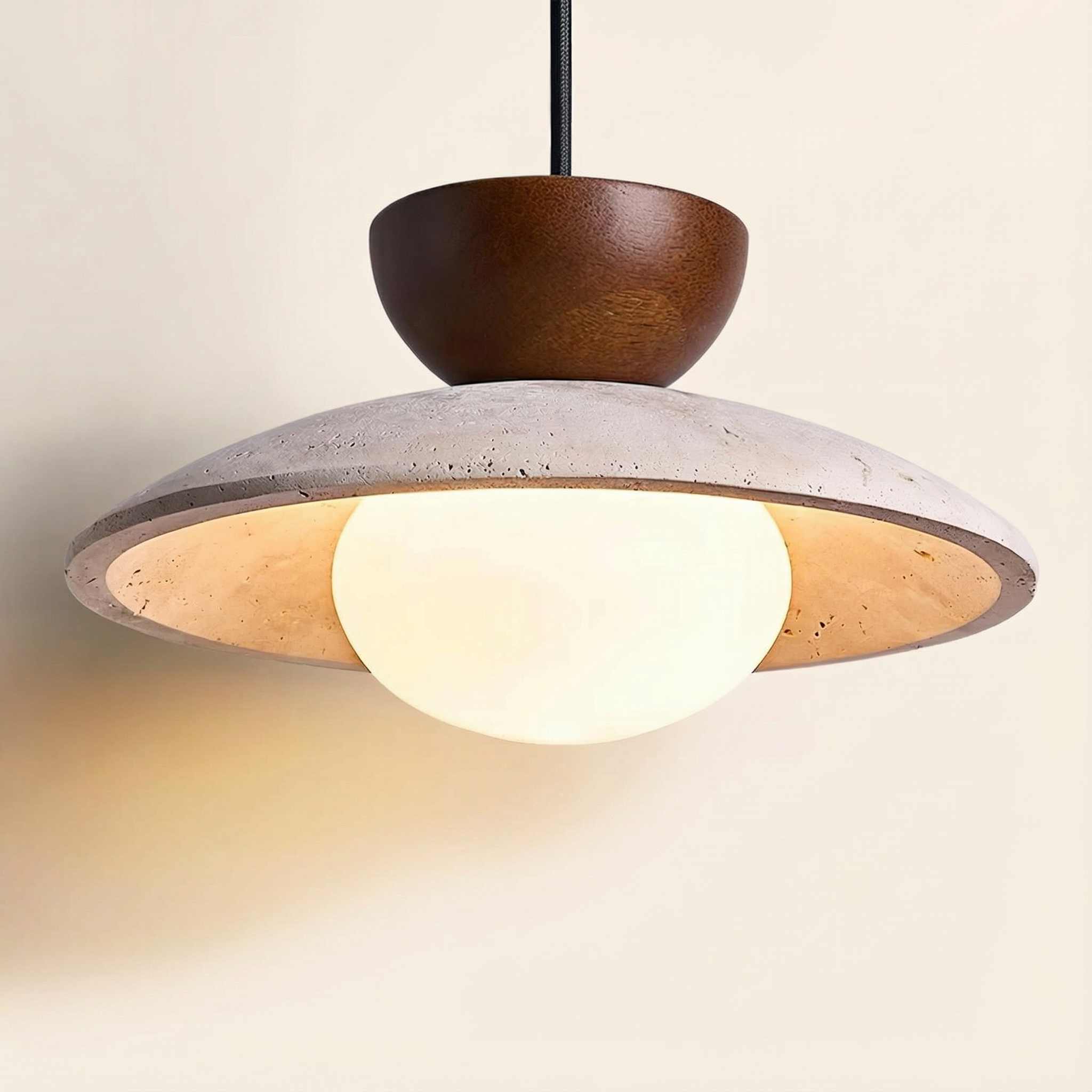 CleoTravertine | Elegant Natural Wood and Glass Kitchen Pendant Light
