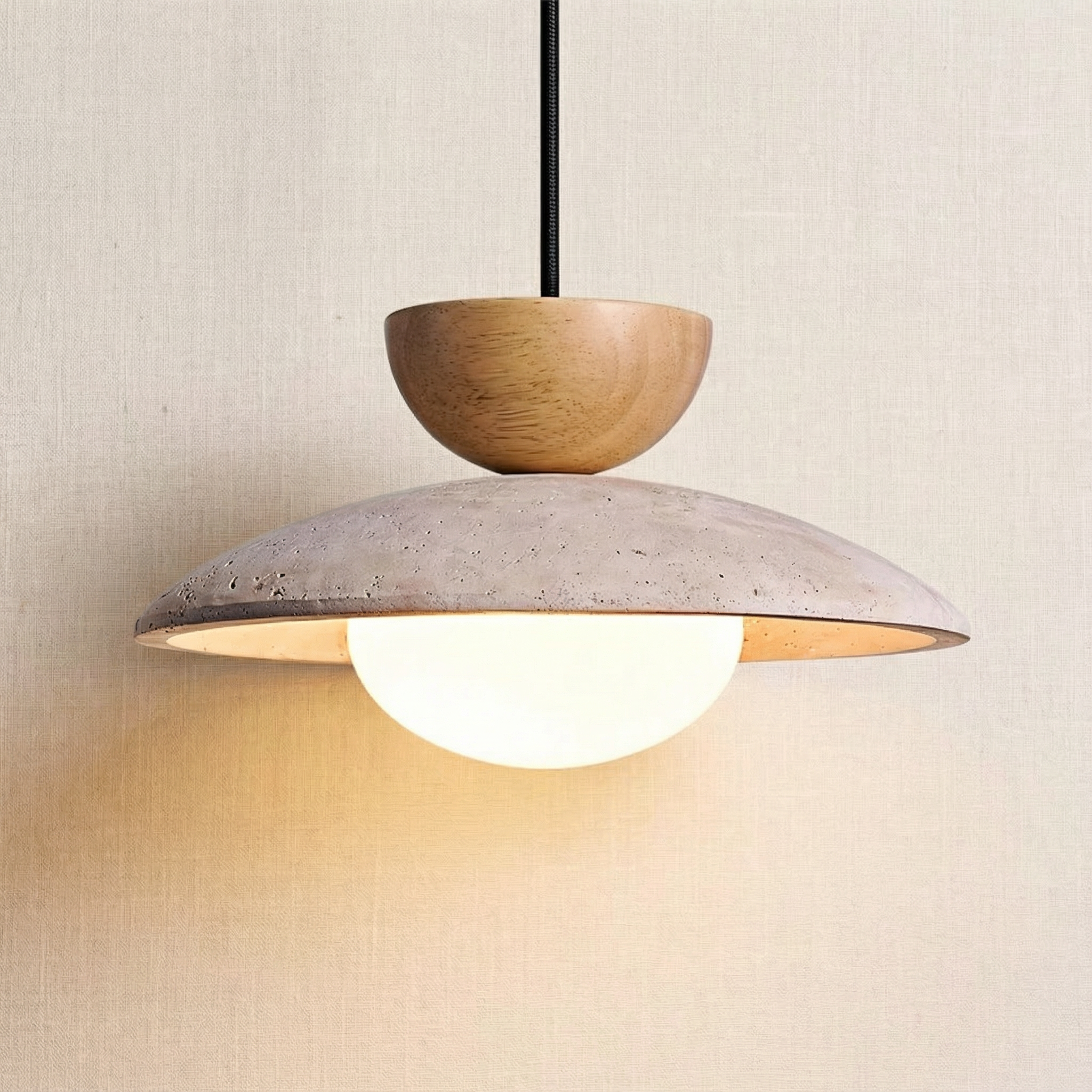 CleoTravertine | Elegant Natural Wood and Glass Kitchen Pendant Light