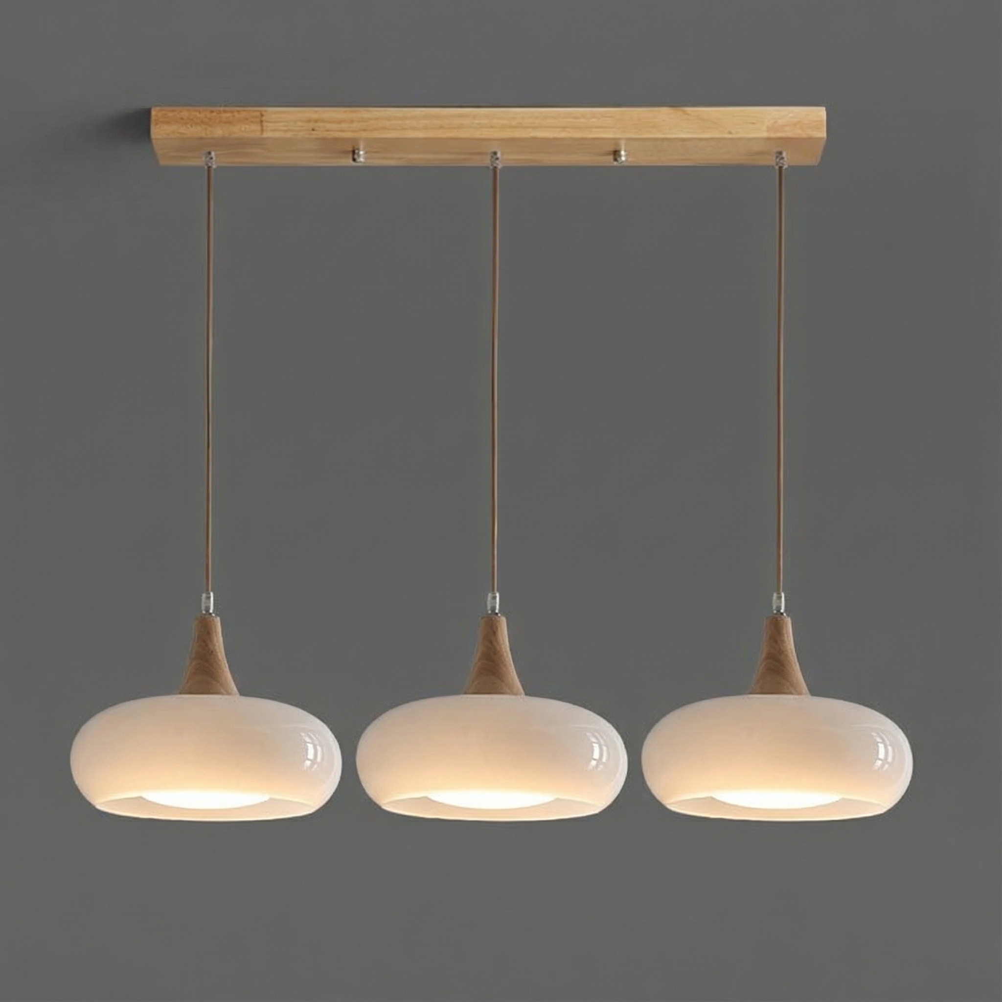 AmberGlow | Elegant Amber Glass Kitchen Pendant Lighting with Wooden Top