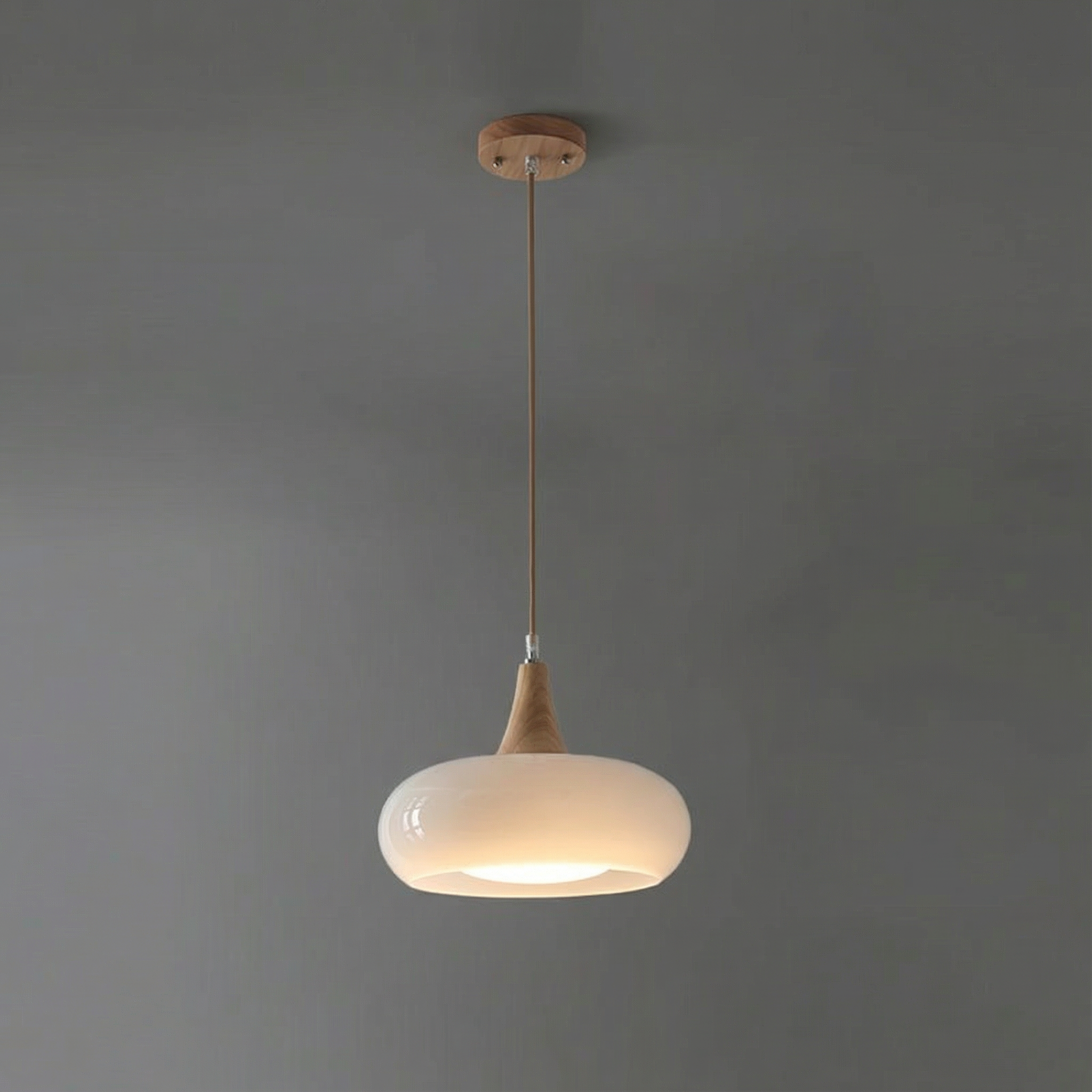 AmberGlow | Elegant Amber Glass Kitchen Pendant Lighting with Wooden Top