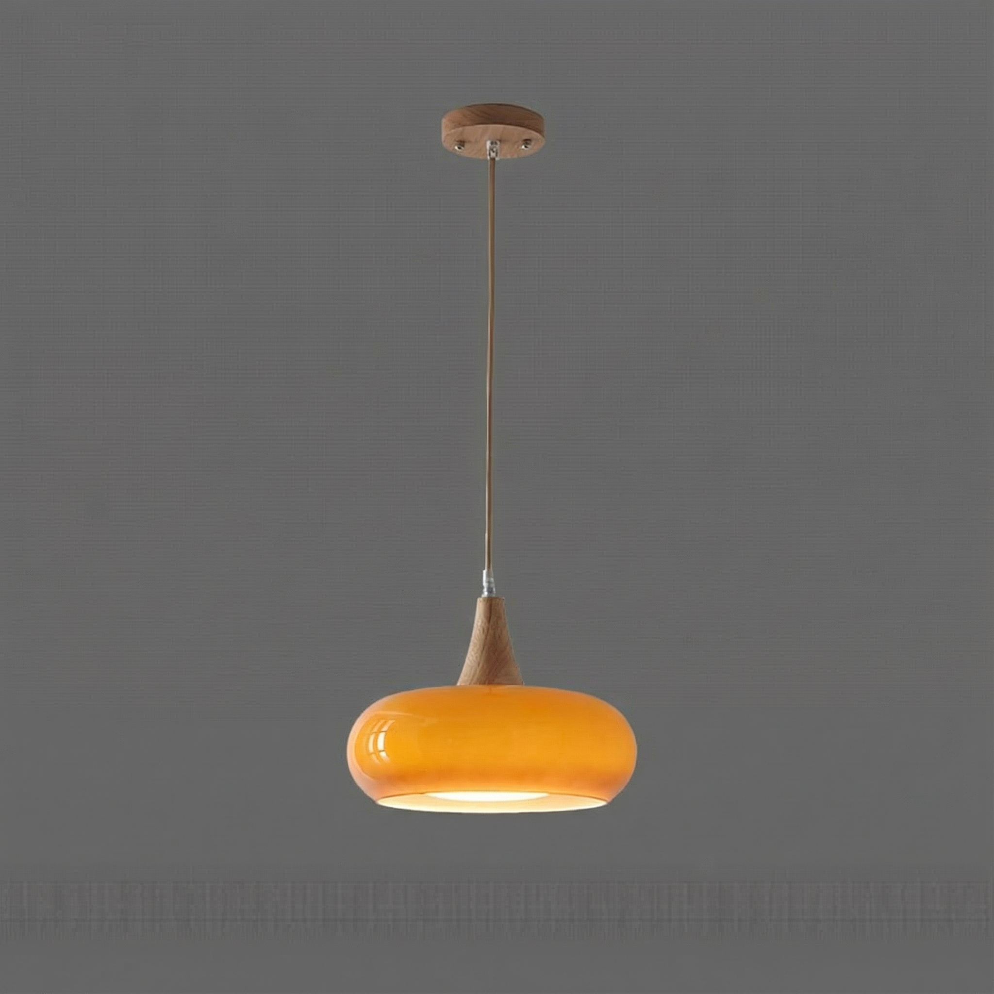 AmberGlow | Elegant Amber Glass Kitchen Pendant Lighting with Wooden Top