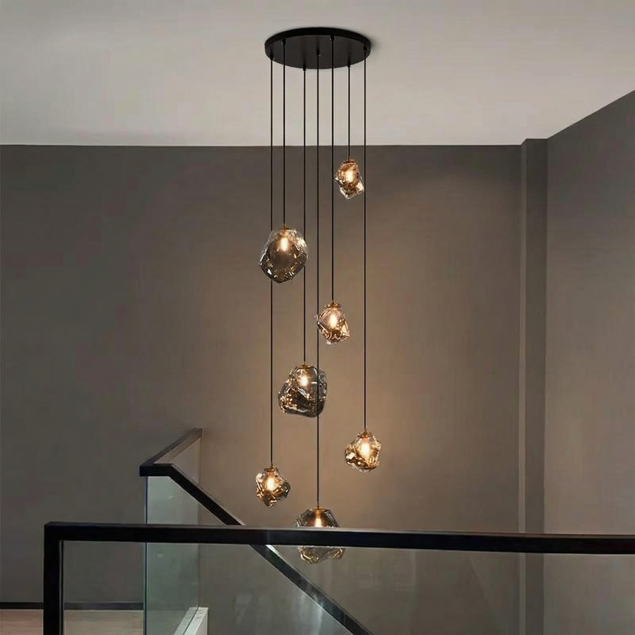 Staircase Chandelier for High Ceilings | Modern Glass Pendant Light | Kelvinum