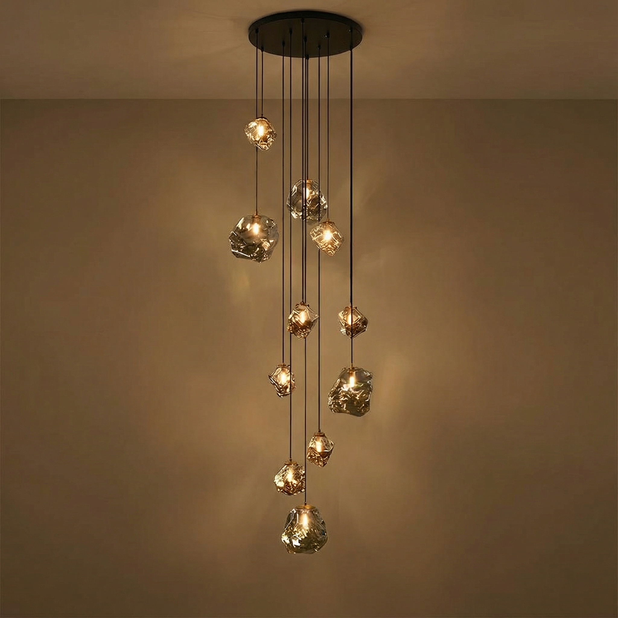 Staircase Chandelier for High Ceilings | Modern Glass Pendant Light | Kelvinum
