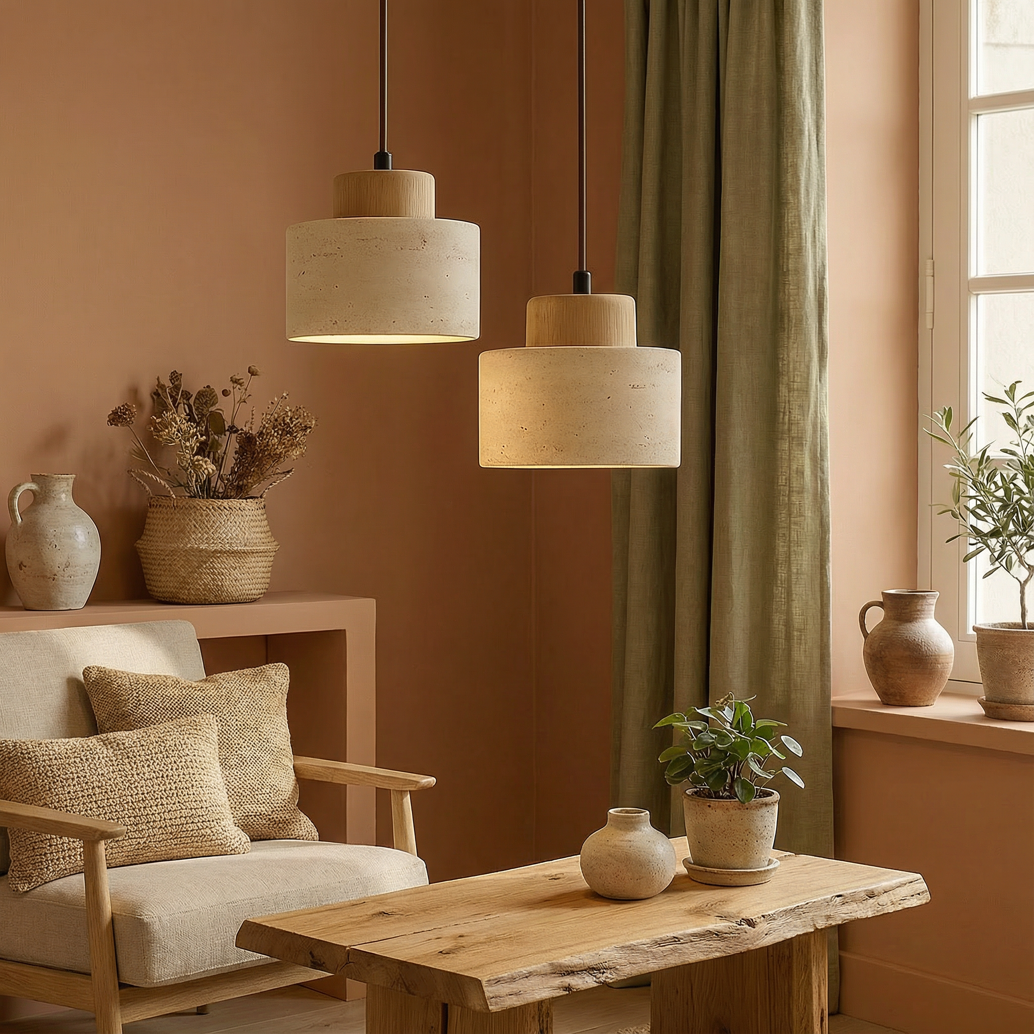 TravertineGlow | Elegant Natural Stone Adjustable Pendant Light