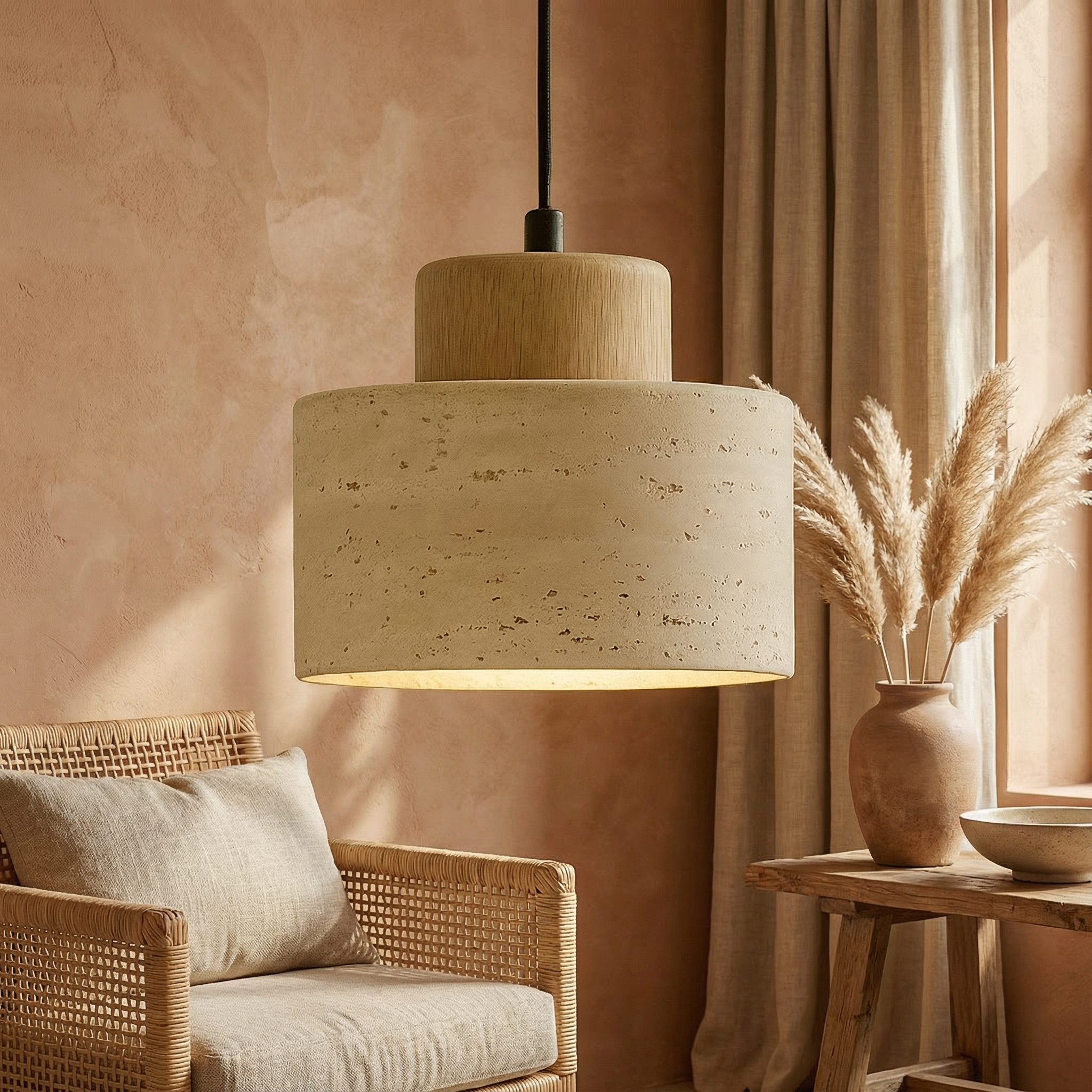 TravertineGlow | Elegant Natural Stone Adjustable Pendant Light
