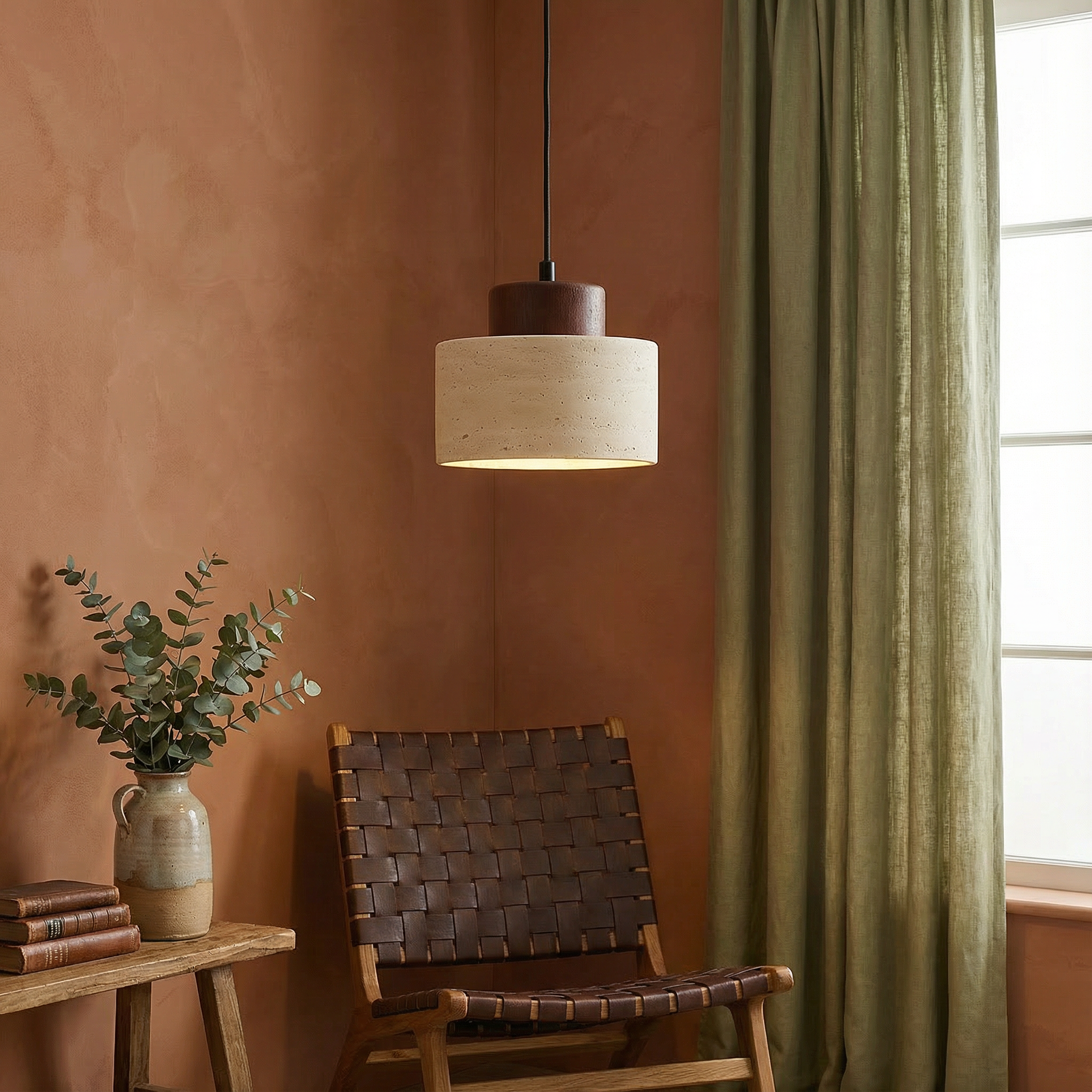TravertineGlow | Elegant Natural Stone Adjustable Pendant Light