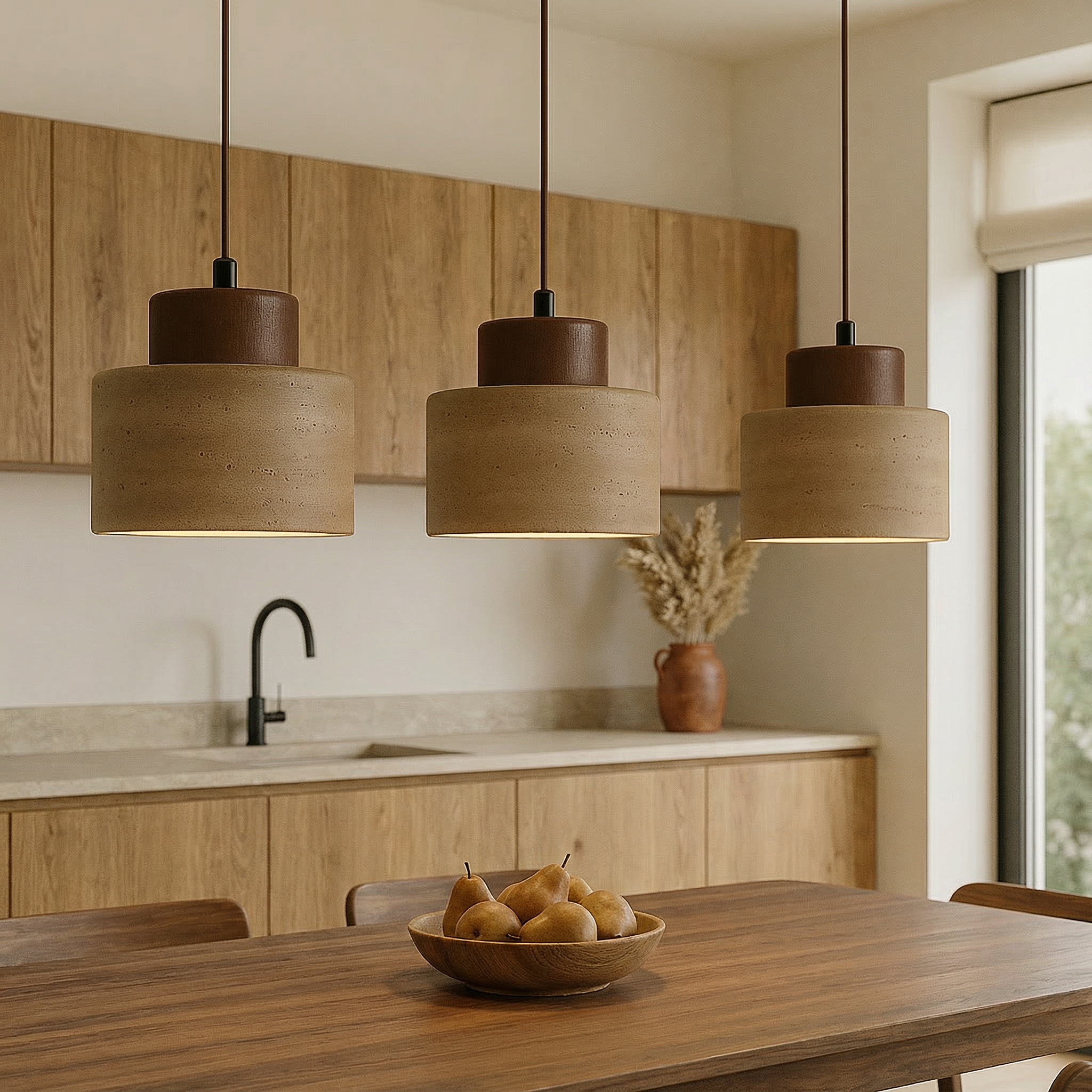 TravertineGlow | Elegant Natural Stone Adjustable Pendant Light