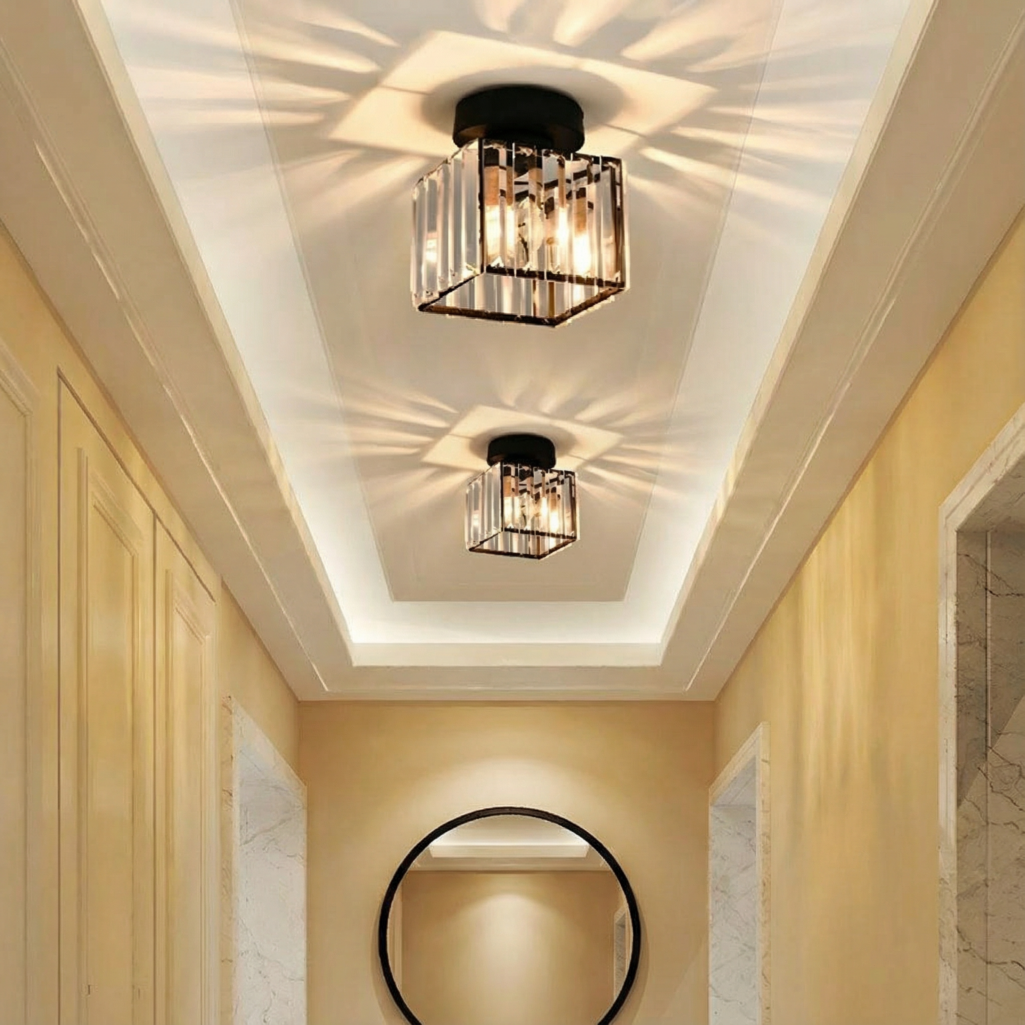Luminara | Sleek Modern Crystal Brass Ceiling Light Fixture