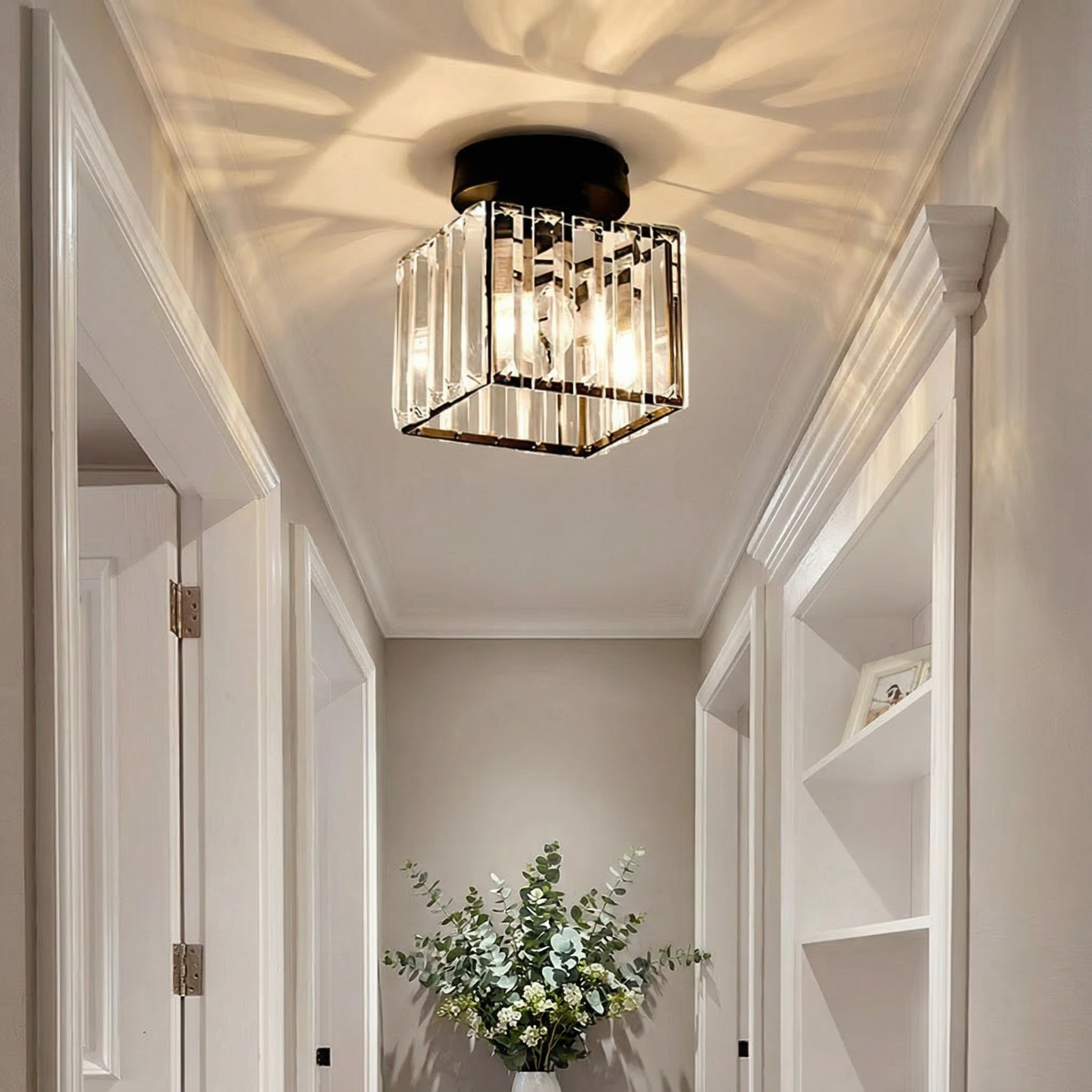 Luminara | Sleek Modern Crystal Brass Ceiling Light Fixture