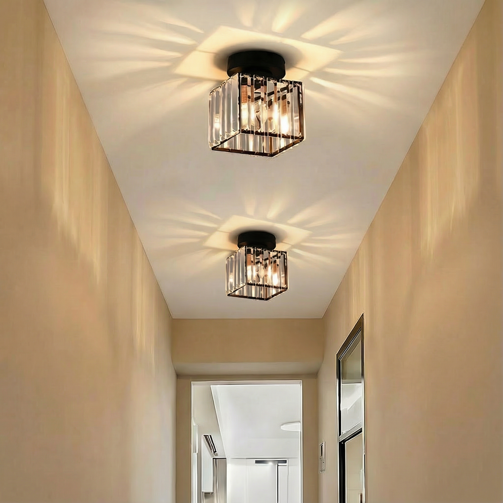Luminara | Sleek Modern Crystal Brass Ceiling Light Fixture