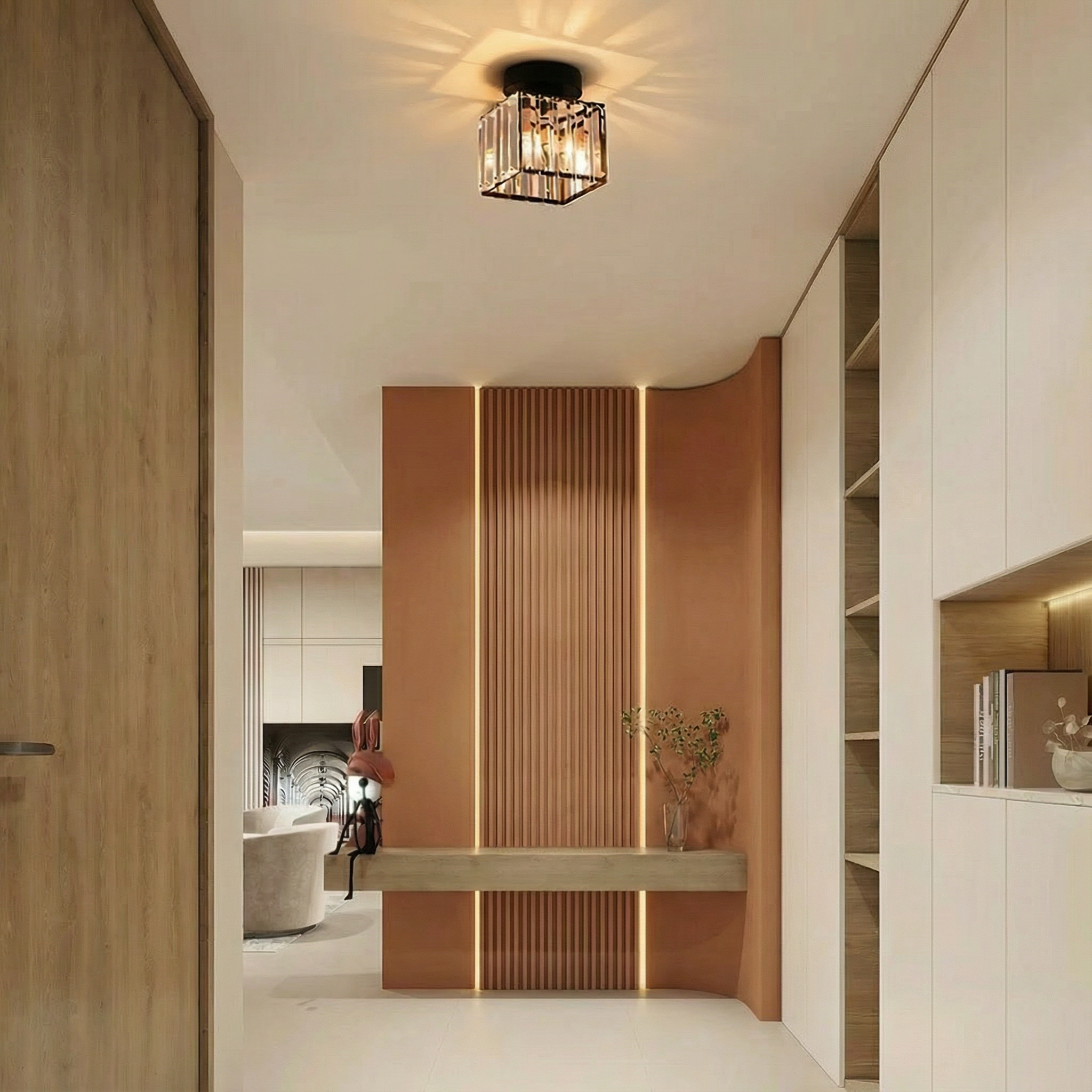 Luminara | Sleek Modern Crystal Brass Ceiling Light Fixture