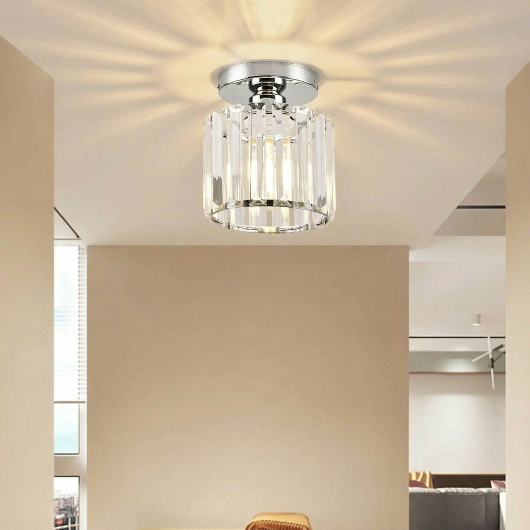 Luminara | Sleek Modern Crystal Brass Ceiling Light Fixture