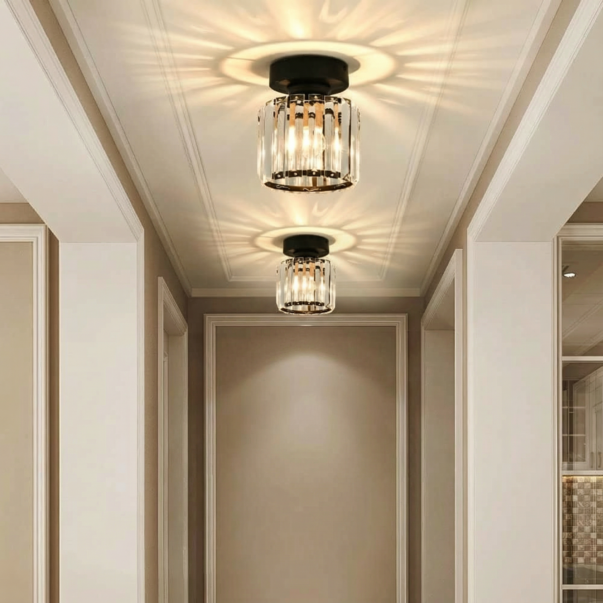 Luminara | Sleek Modern Crystal Brass Ceiling Light Fixture