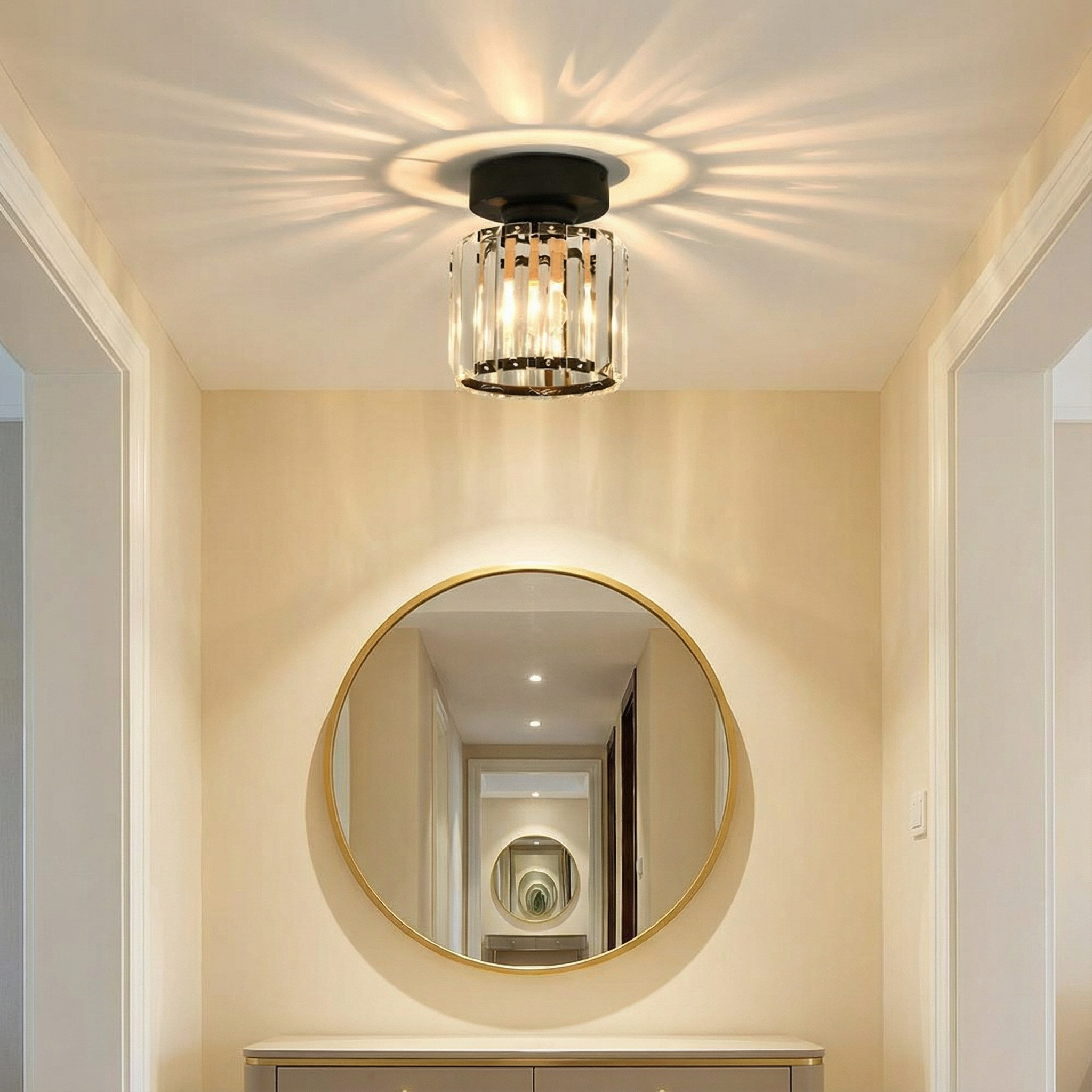 Luminara | Sleek Modern Crystal Brass Ceiling Light Fixture
