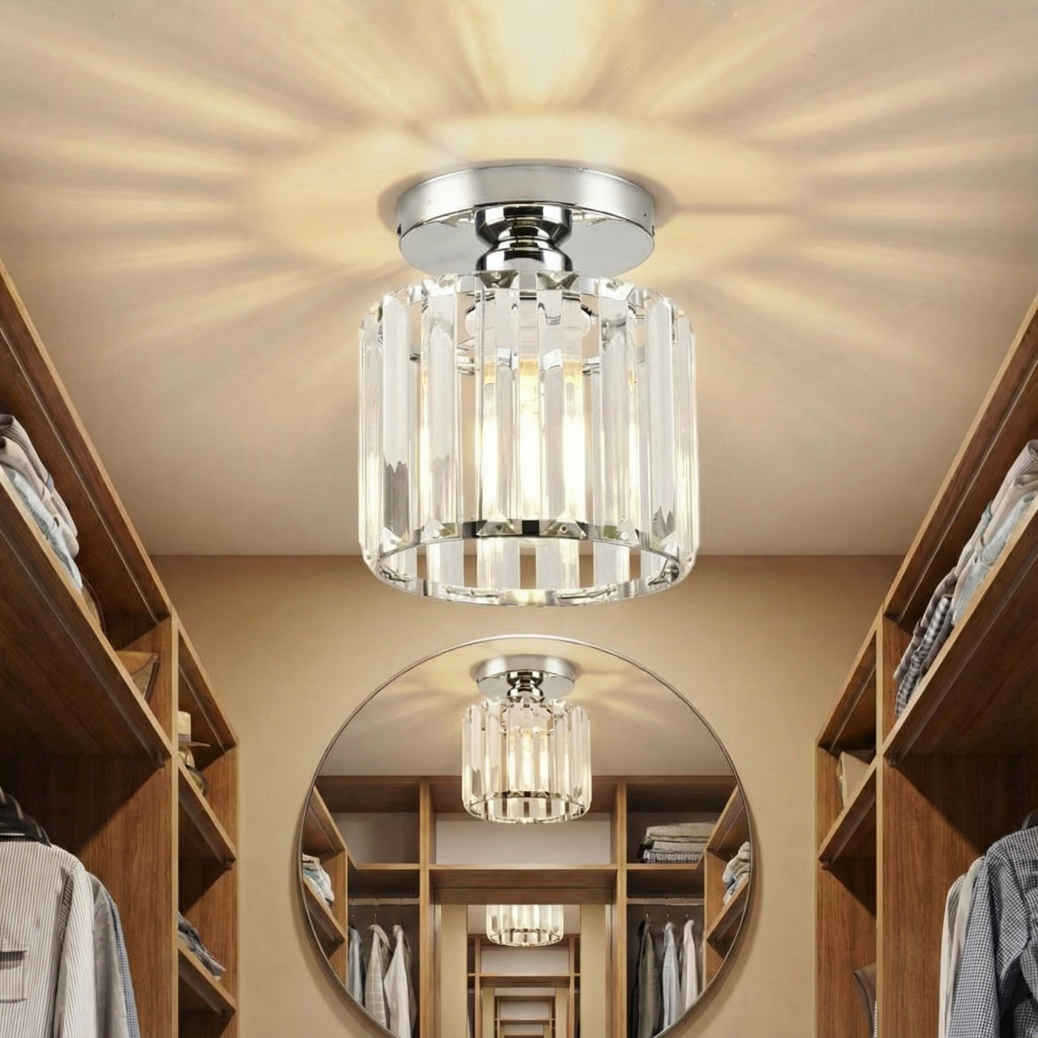 Luminara | Sleek Modern Crystal Brass Ceiling Light Fixture