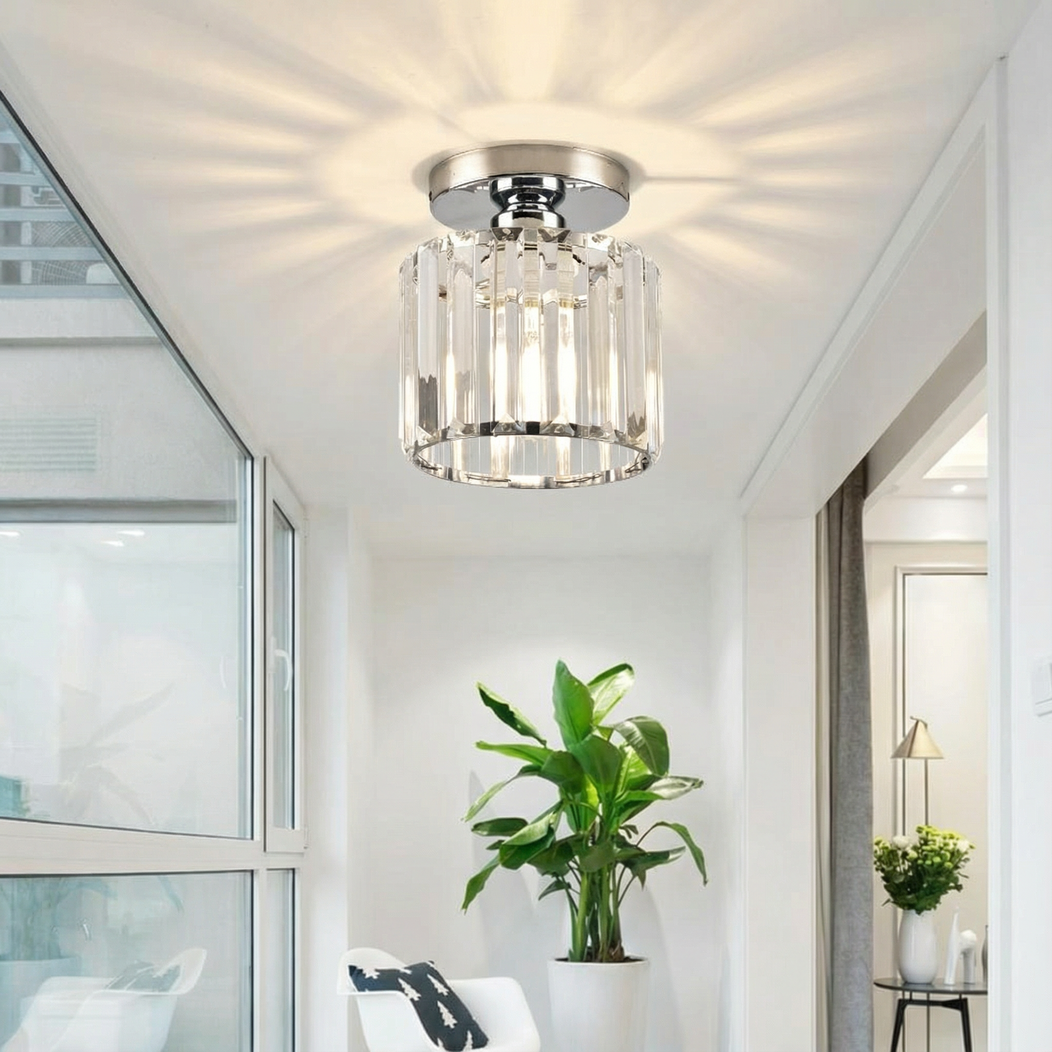 Luminara | Sleek Modern Crystal Brass Ceiling Light Fixture