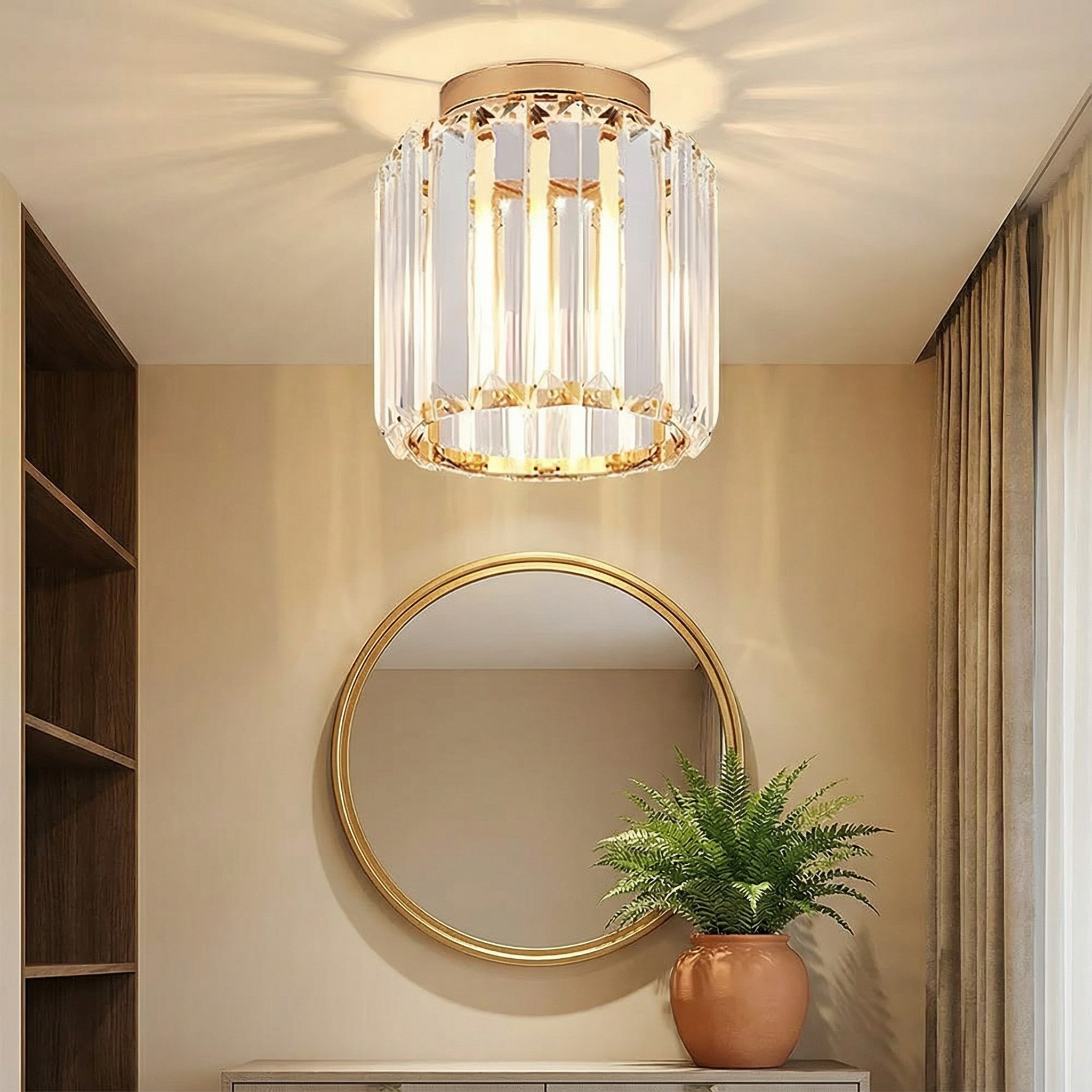 Luminara | Sleek Modern Crystal Brass Ceiling Light Fixture