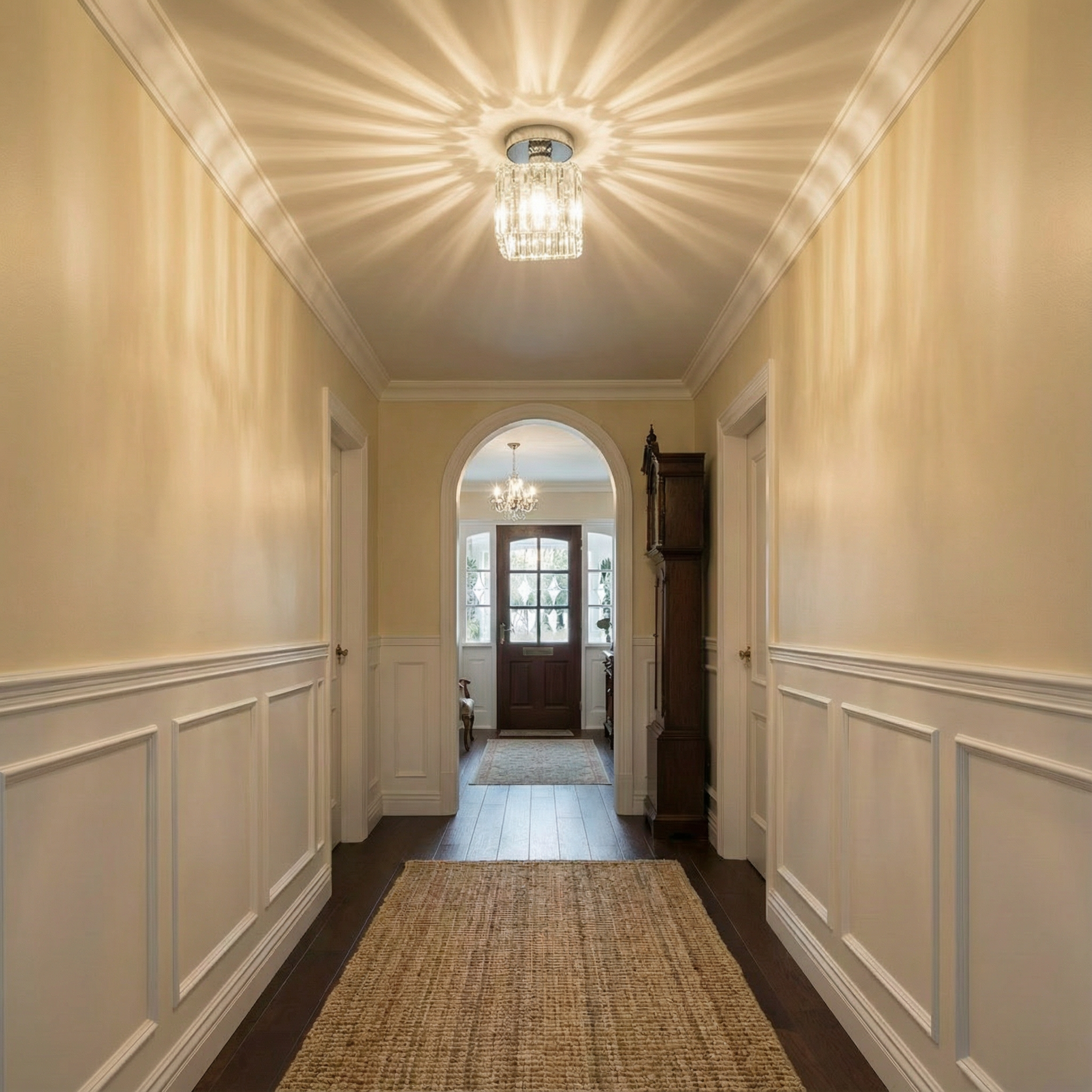 Luminara | Sleek Modern Crystal Brass Ceiling Light Fixture