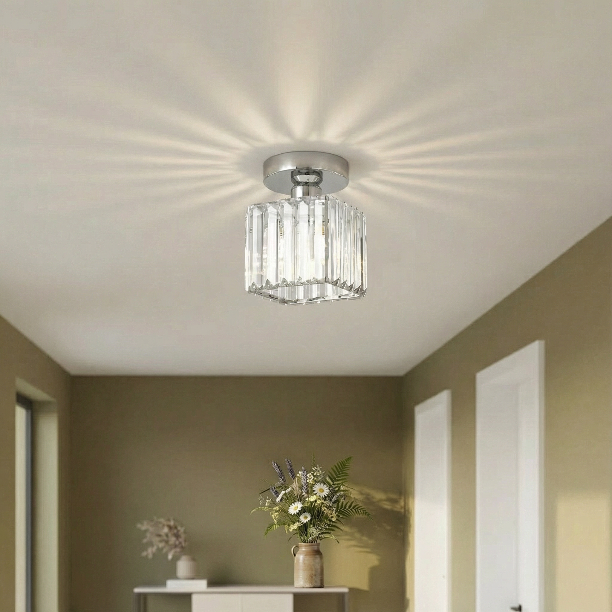 Luminara | Sleek Modern Crystal Brass Ceiling Light Fixture