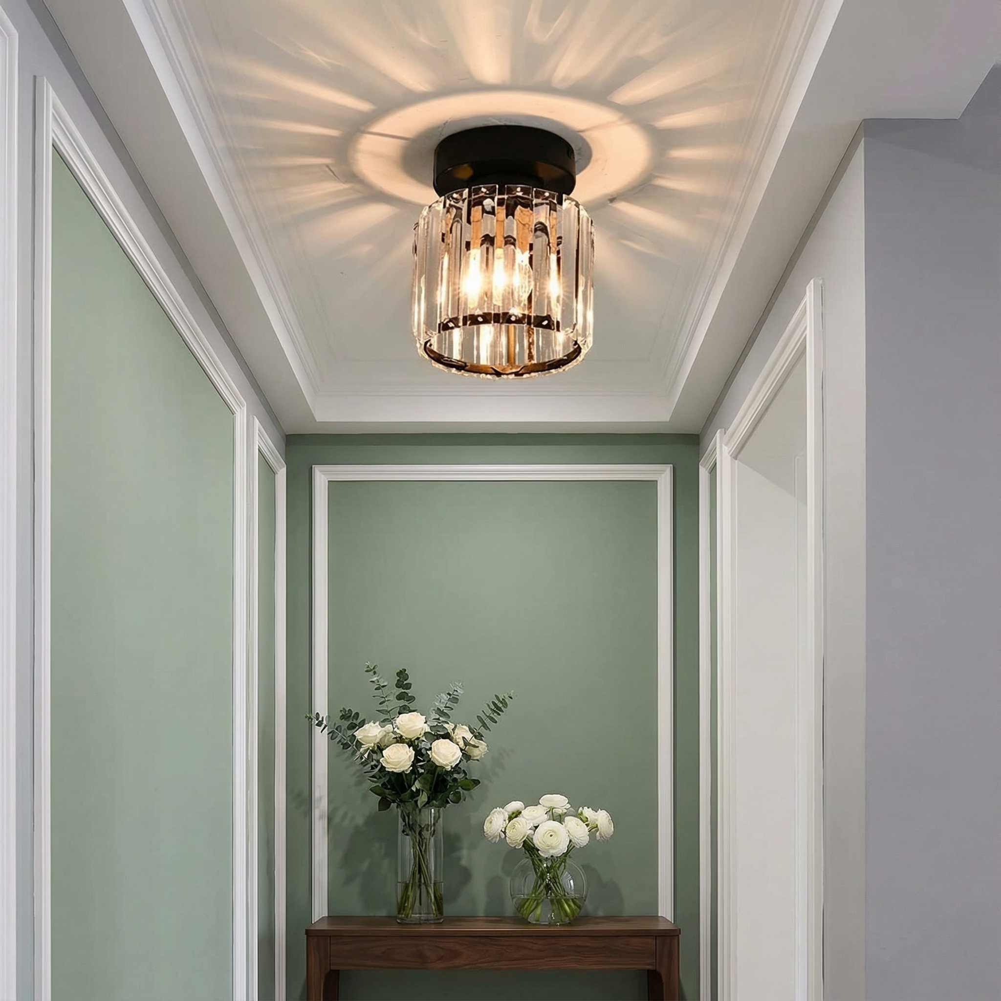 Luminara | Sleek Modern Crystal Brass Ceiling Light Fixture