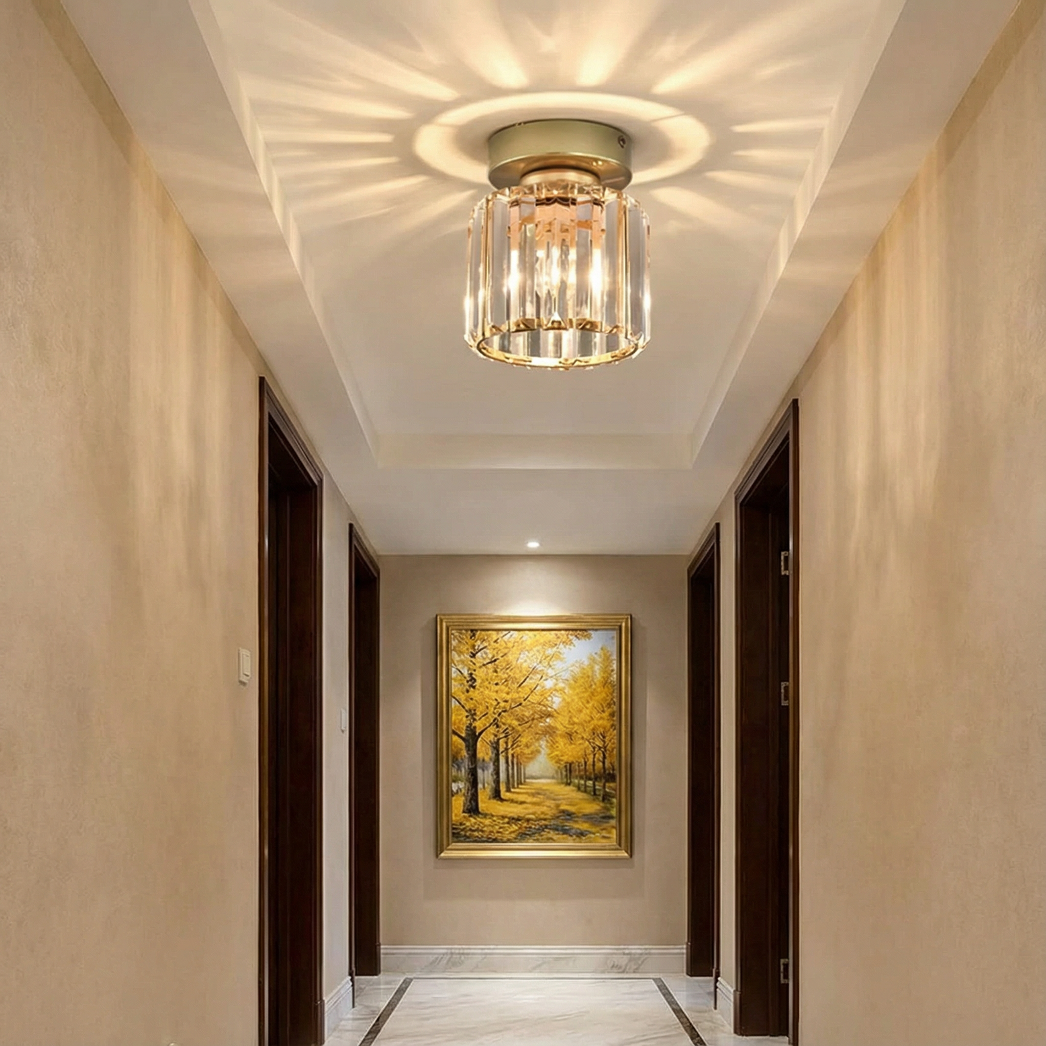 Luminara | Sleek Modern Crystal Brass Ceiling Light Fixture