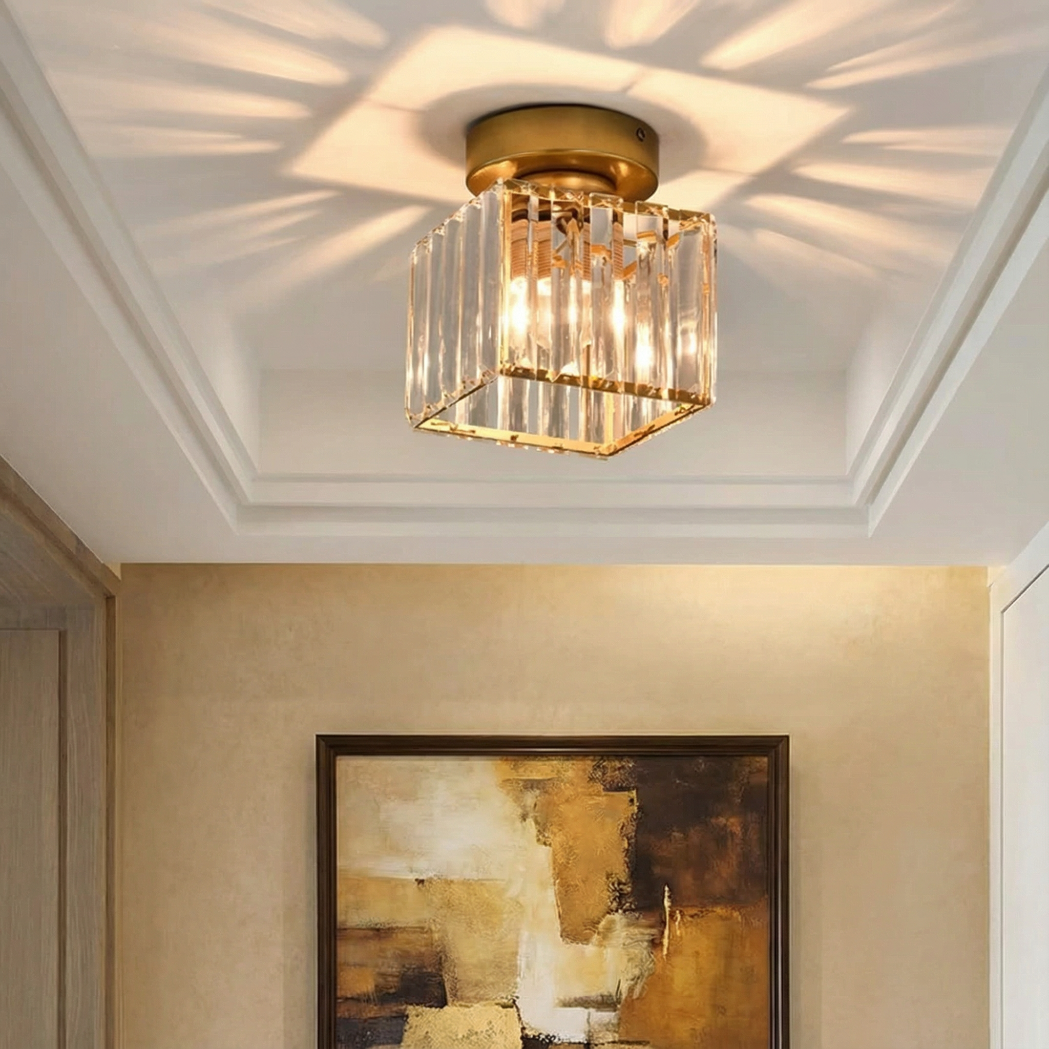 Luminara | Sleek Modern Crystal Brass Ceiling Light Fixture