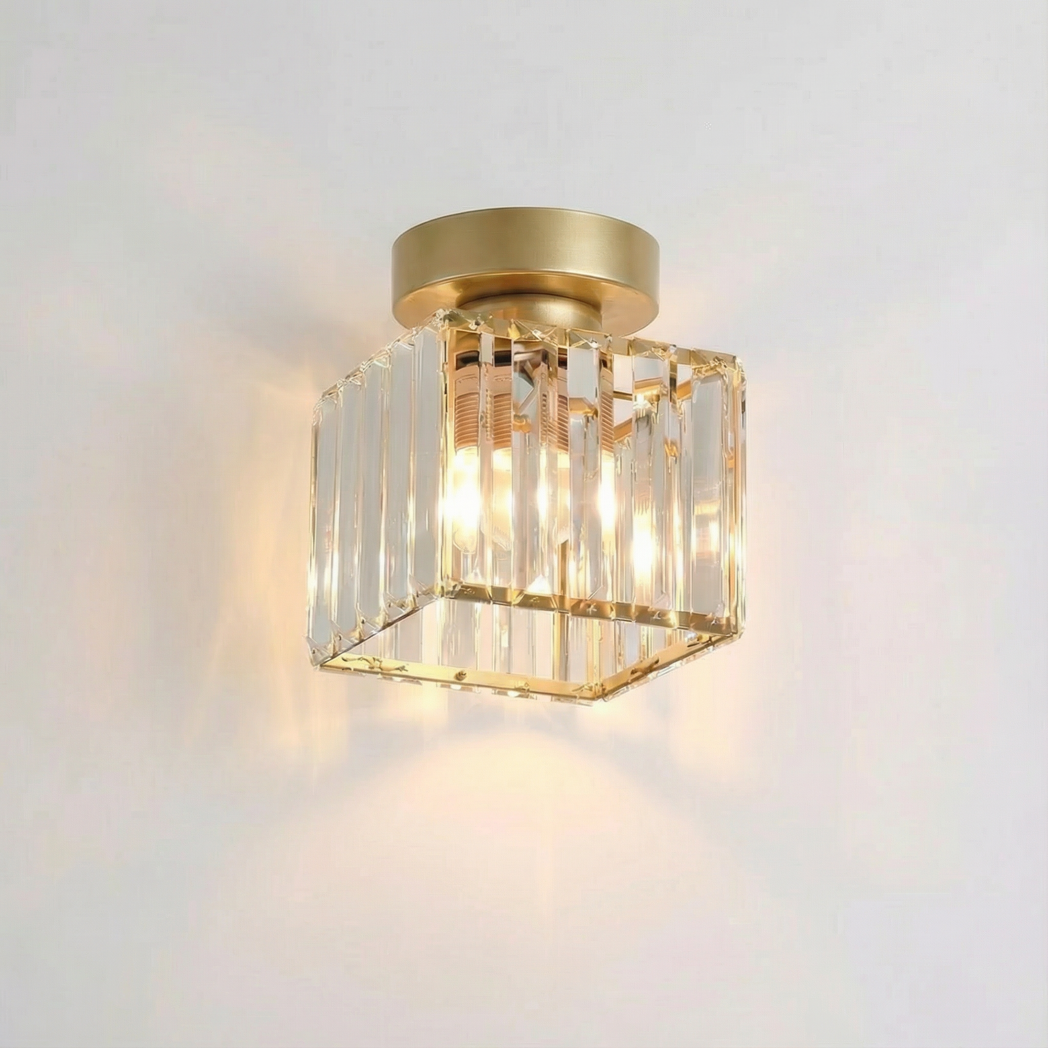 Luminara | Sleek Modern Crystal Brass Ceiling Light Fixture