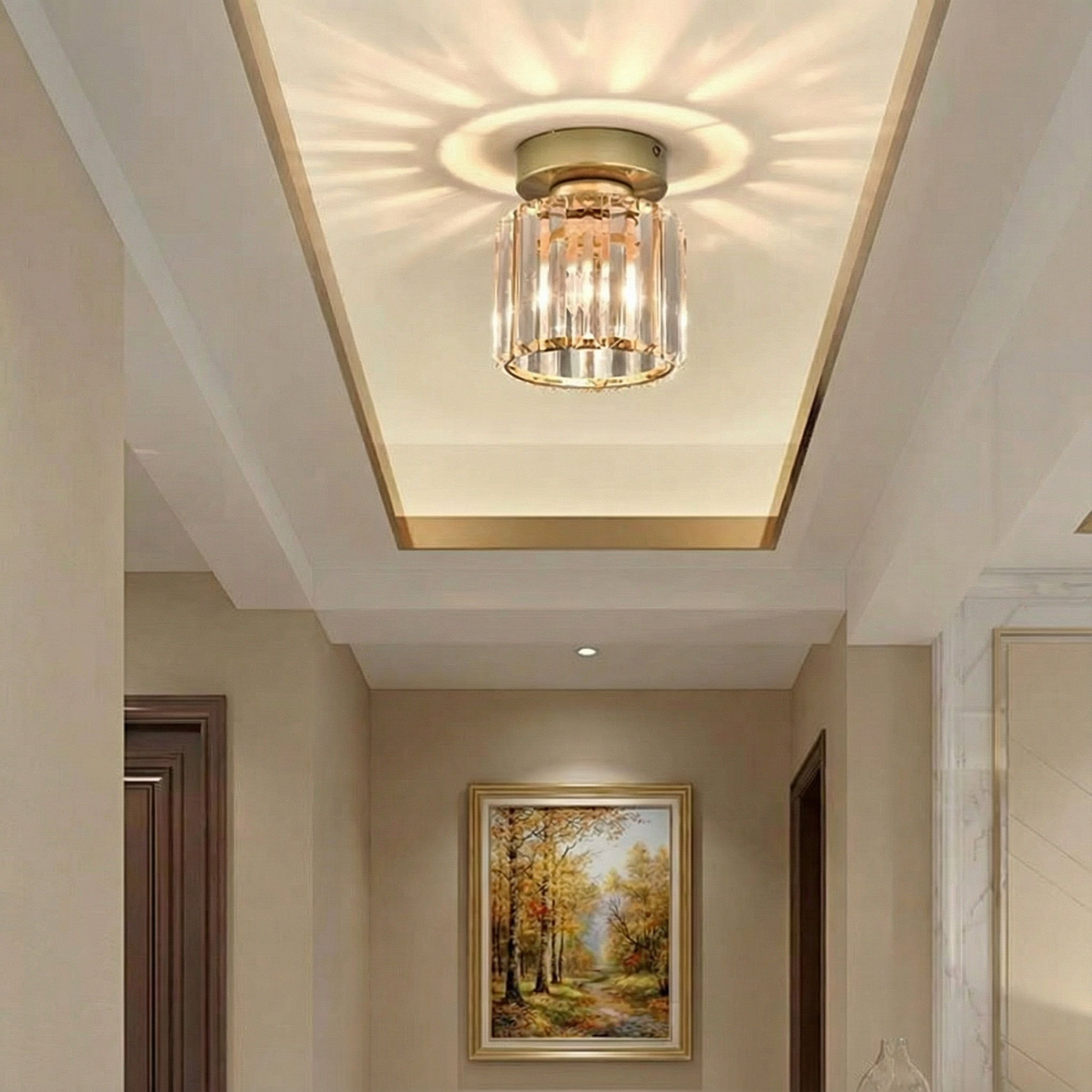 Luminara | Sleek Modern Crystal Brass Ceiling Light Fixture
