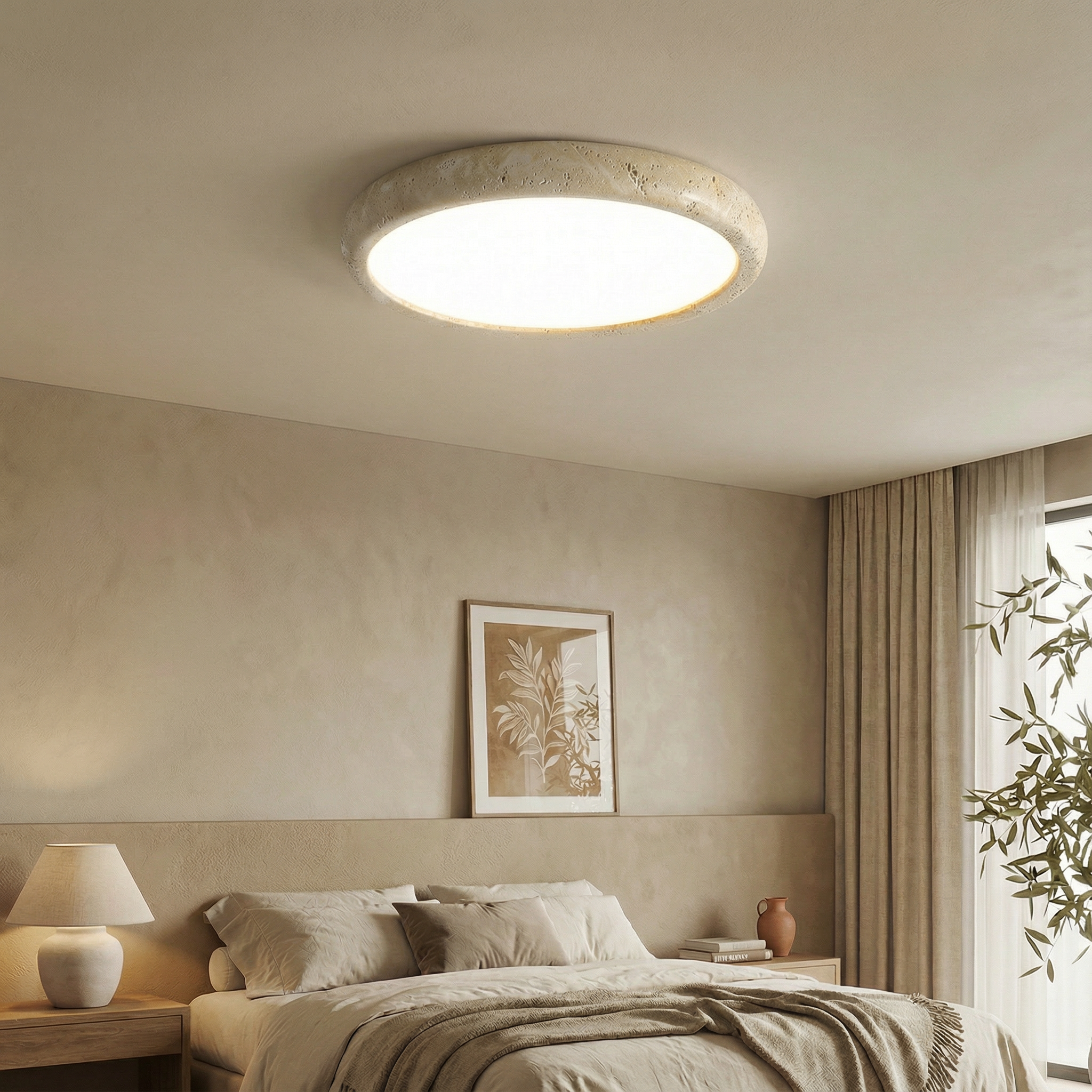 TravertineGlow | Elegant Natural Stone LED Ceiling Light Fixture