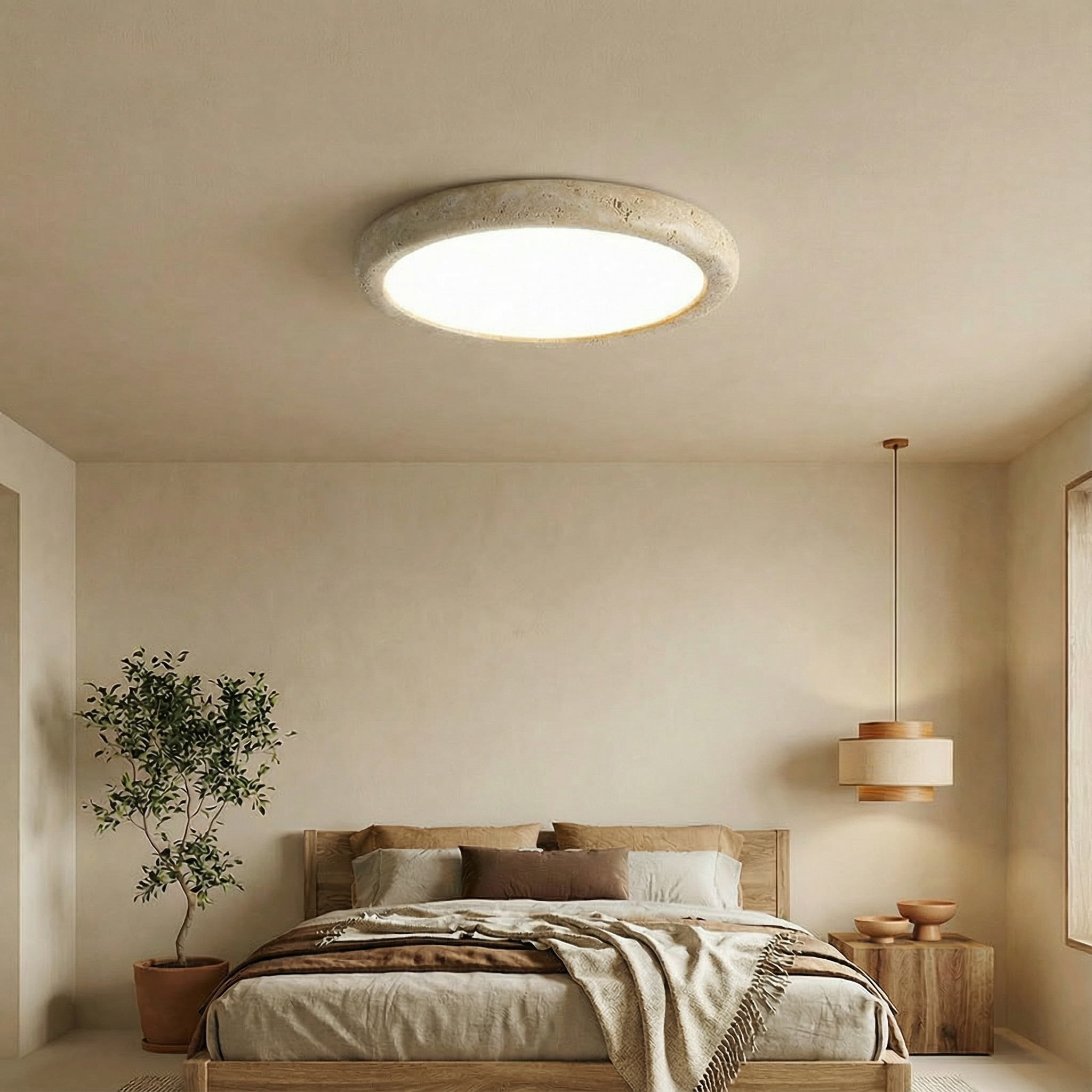 TravertineGlow | Elegant Natural Stone LED Ceiling Light Fixture