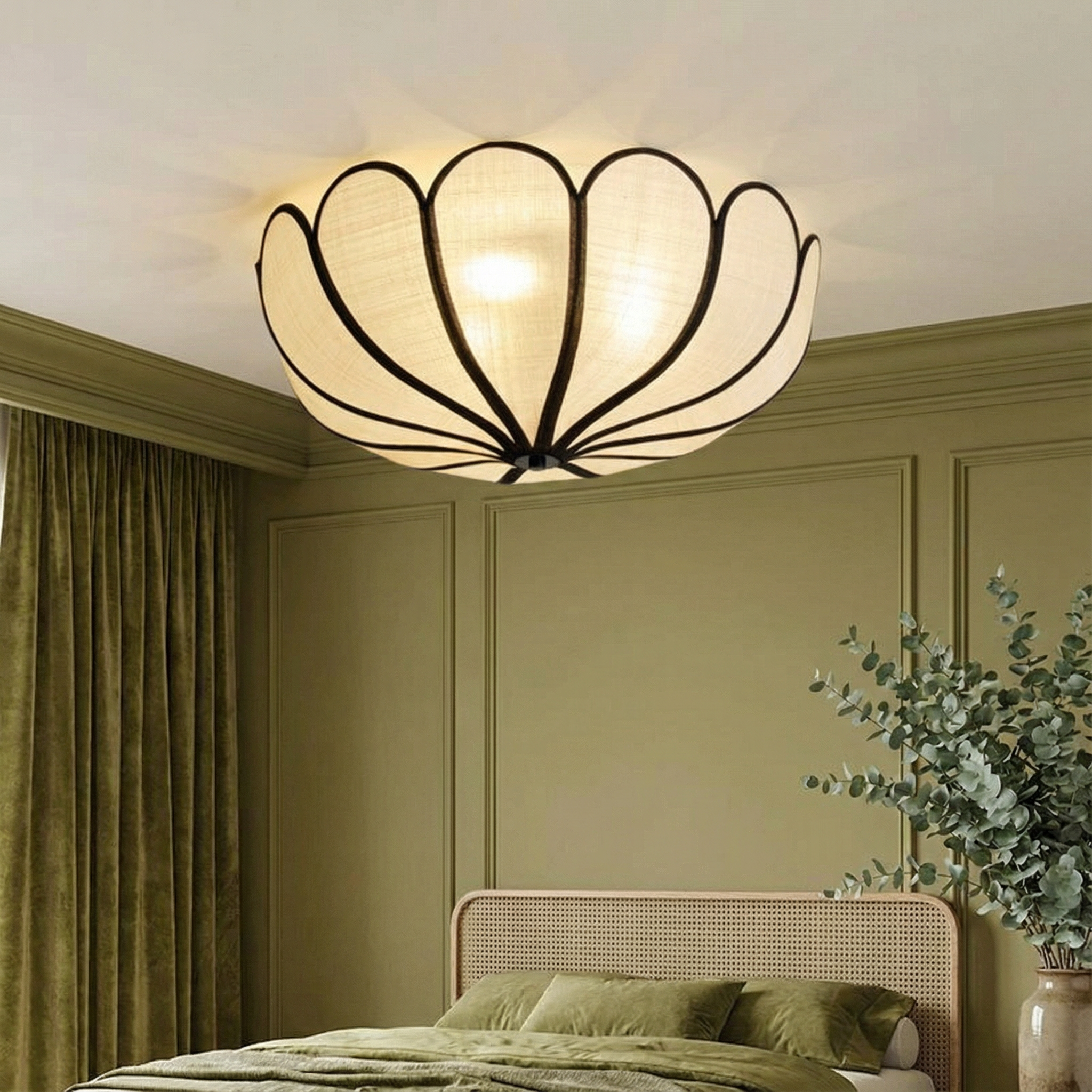 WickerLuxe | Elegant Handwoven LED Flush Mount Ceiling Light Fixture