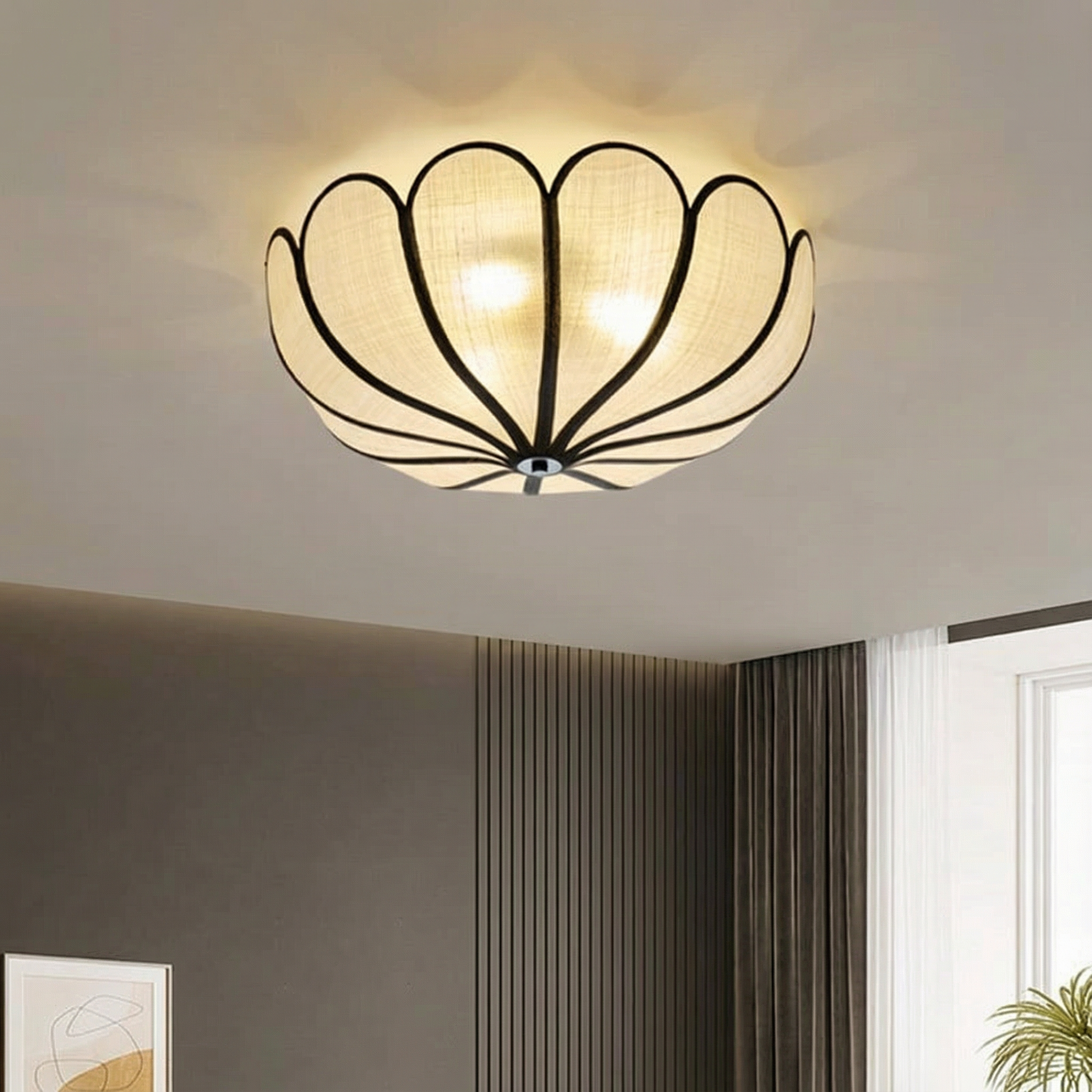WickerLuxe | Elegant Handwoven LED Flush Mount Ceiling Light Fixture