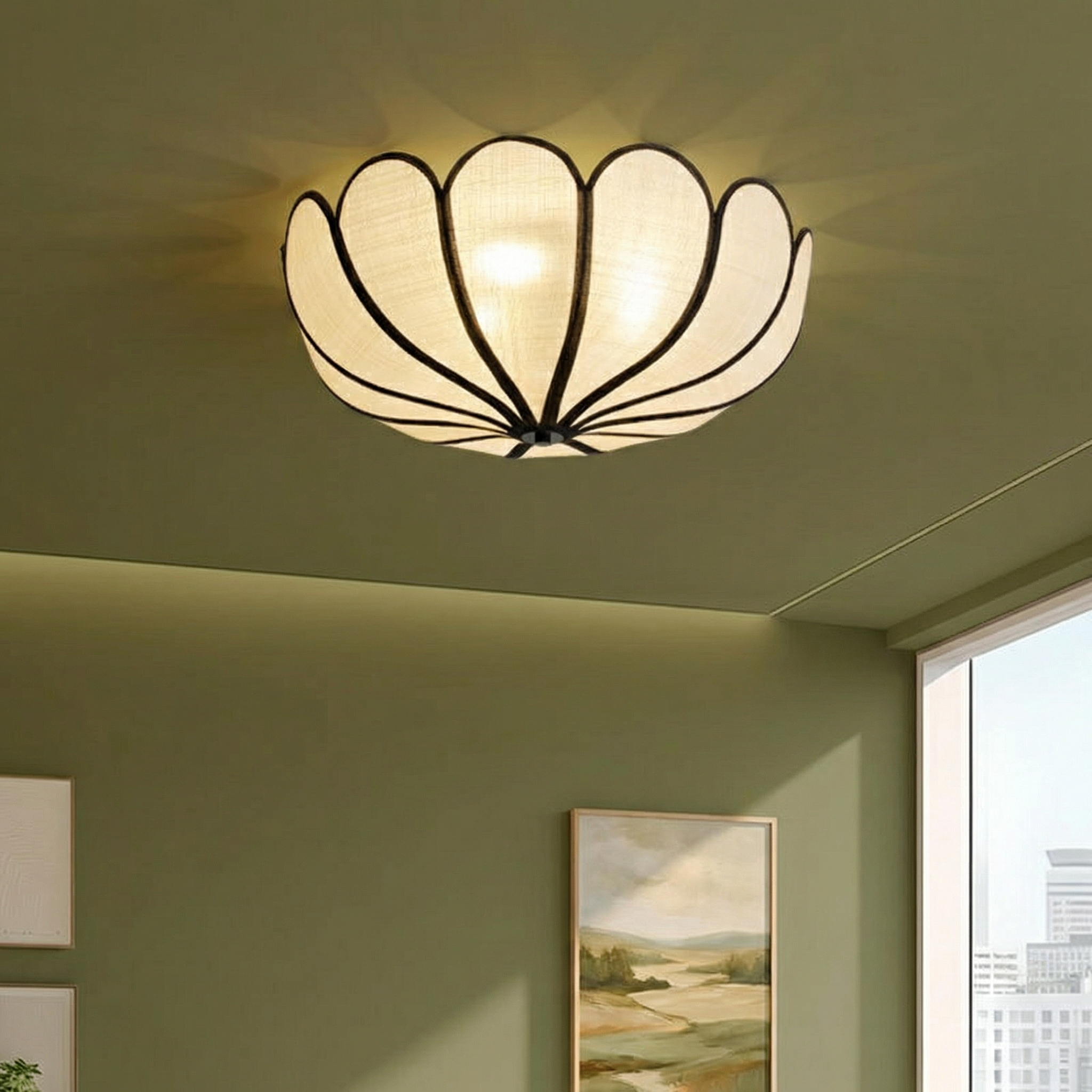 WickerLuxe | Elegant Handwoven LED Flush Mount Ceiling Light Fixture