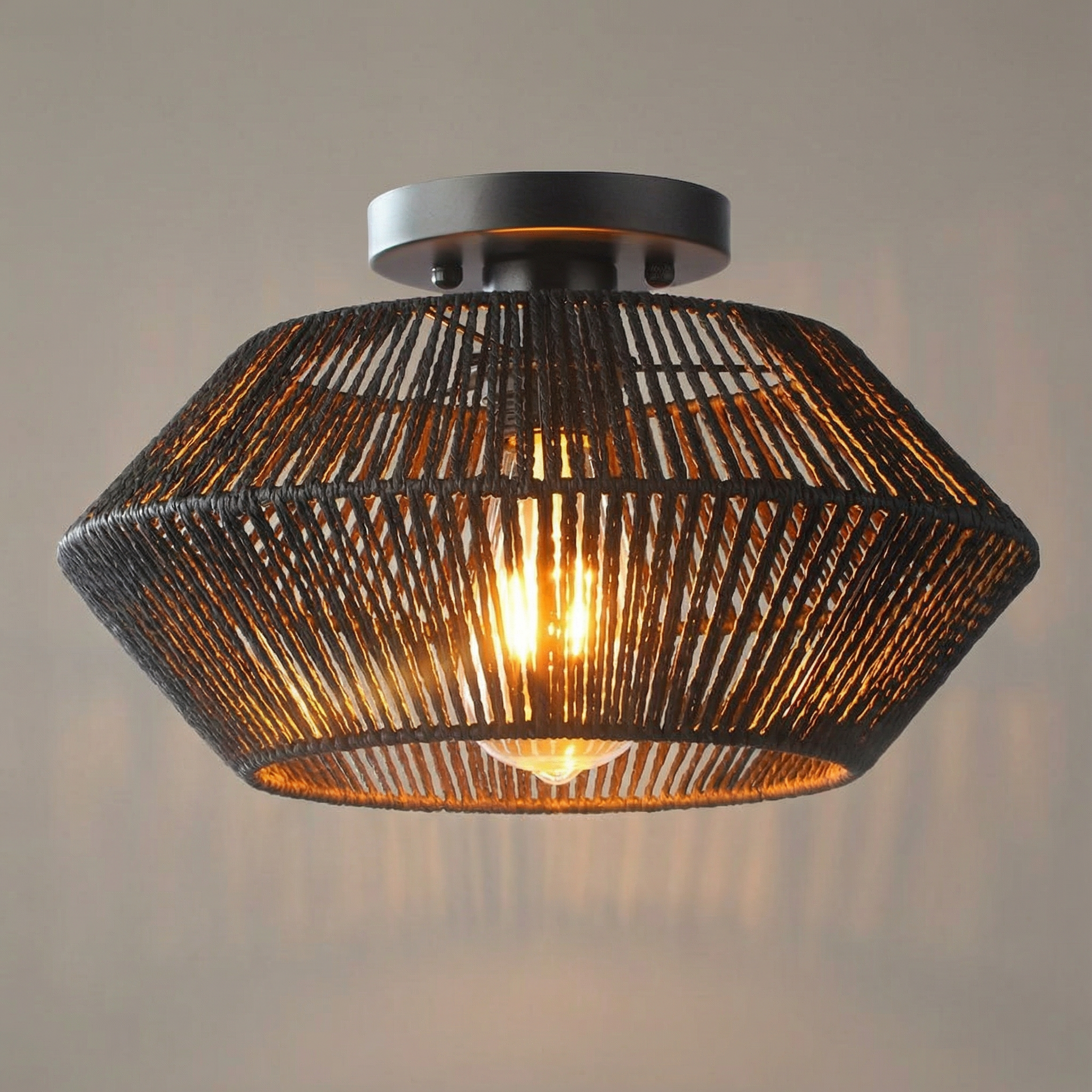 BambooCraft | Elegant Handwoven Flush Mount Ceiling Light Fixture