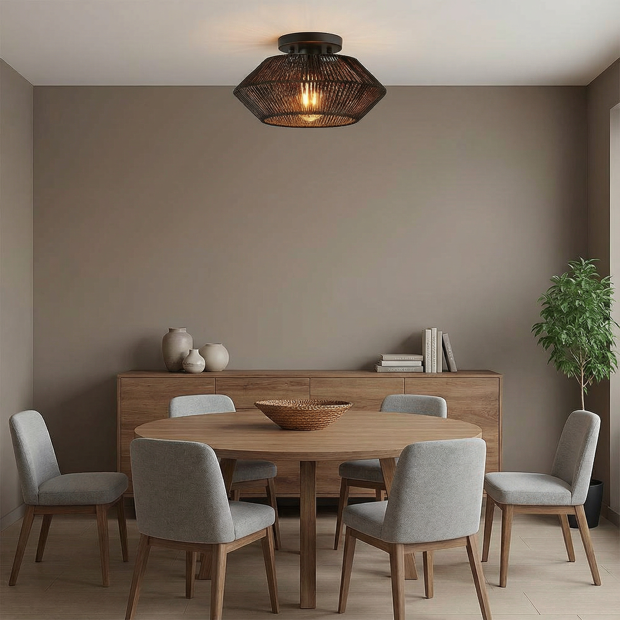 BambooCraft | Elegant Handwoven Flush Mount Ceiling Light Fixture