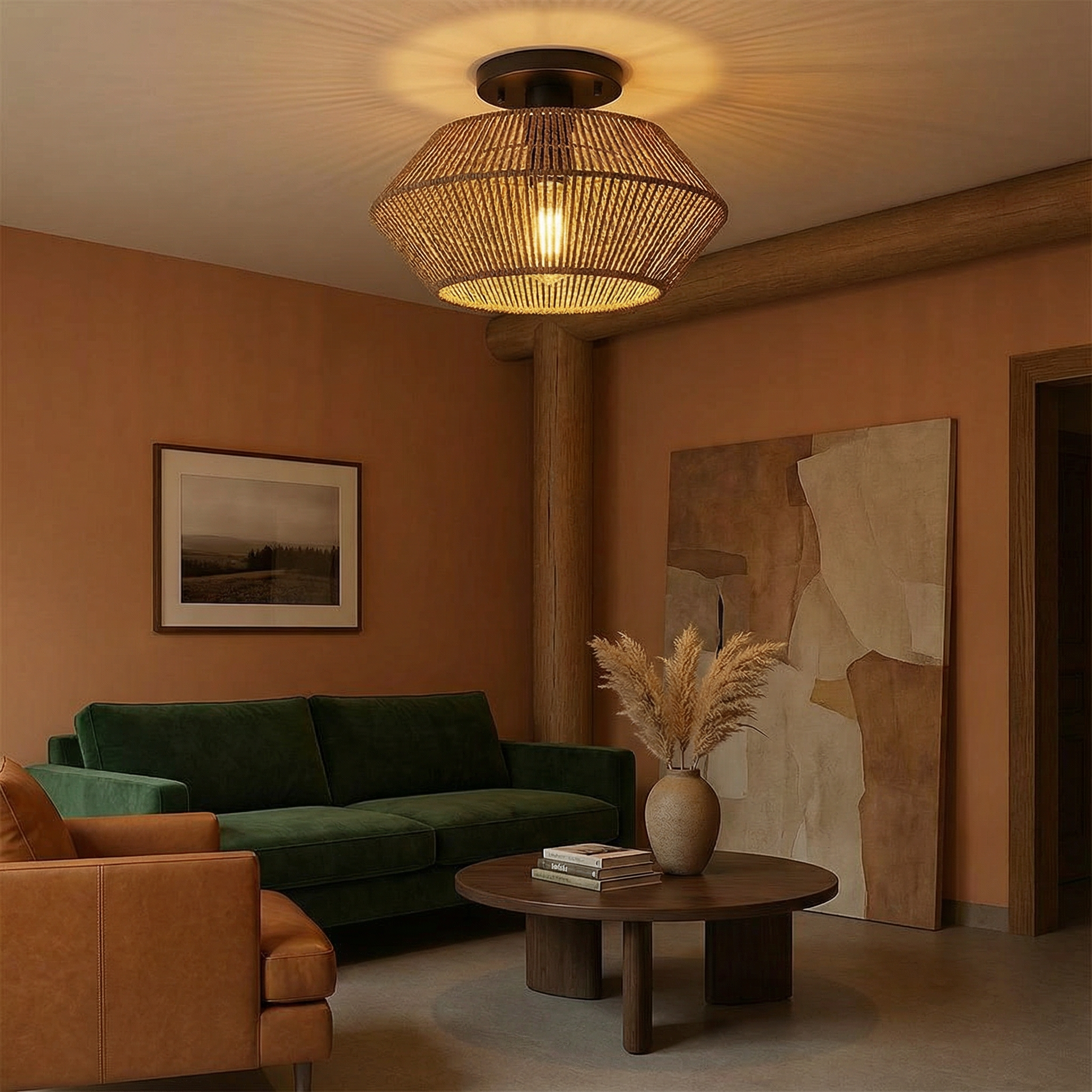 BambooCraft | Elegant Handwoven Flush Mount Ceiling Light Fixture