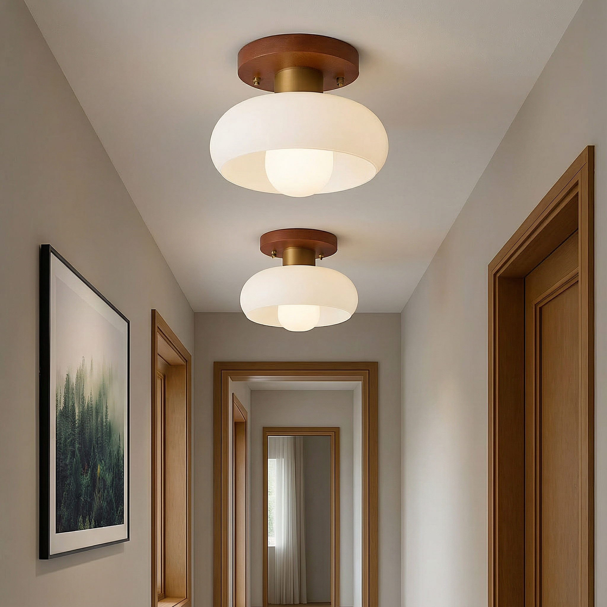 Lunara | Elegant Scandinavian Natural Wood Flush Mount Ceiling Light