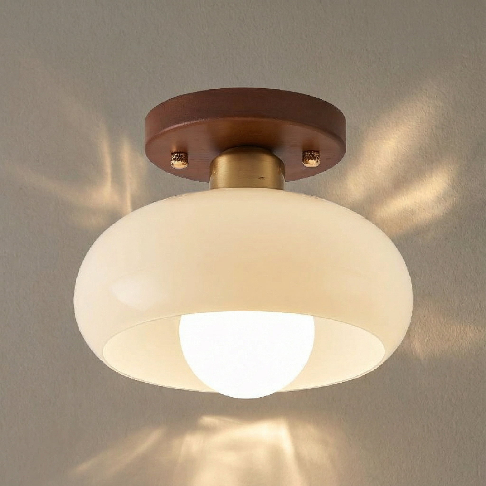 Lunara | Elegant Scandinavian Natural Wood Flush Mount Ceiling Light
