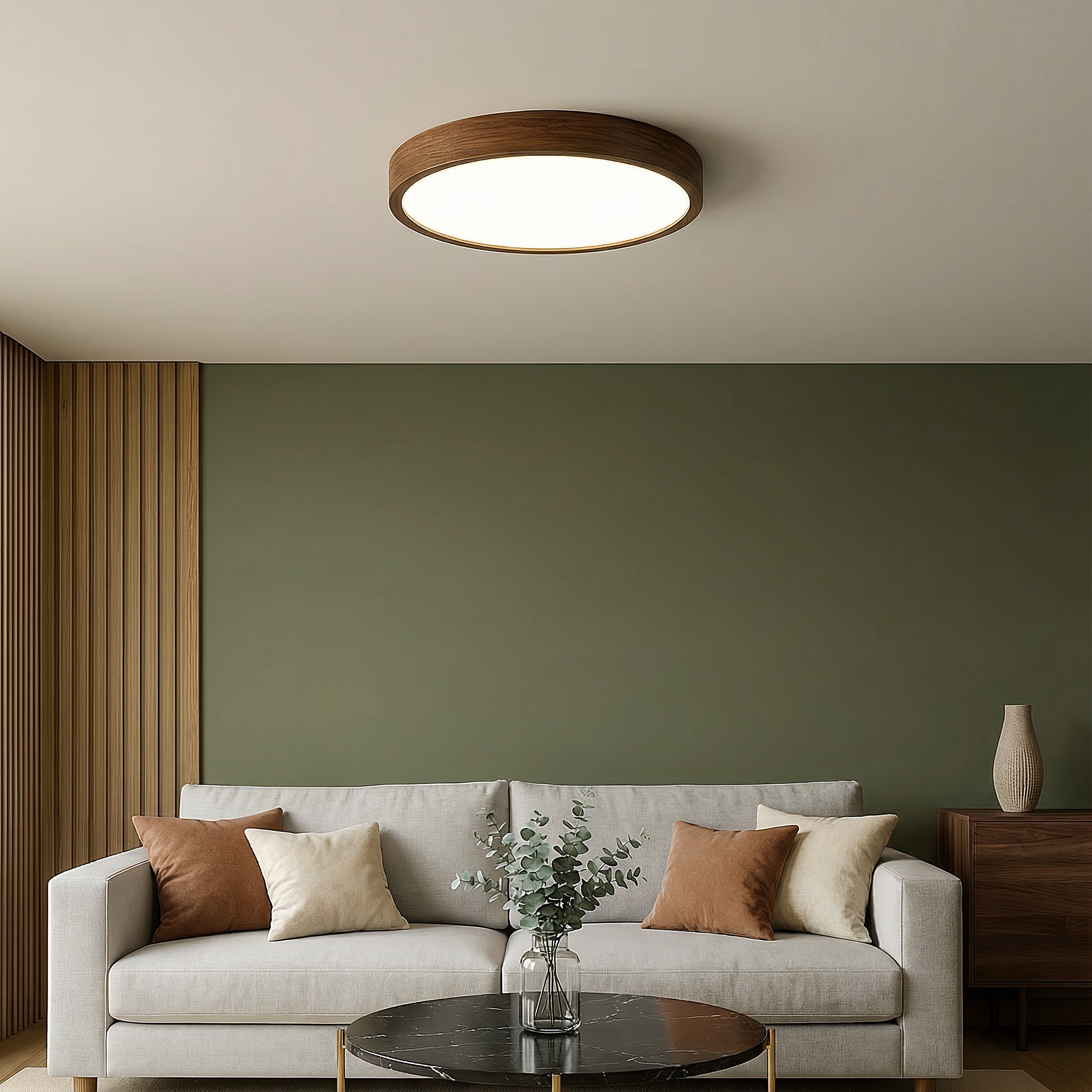 TimberGlow | Cozy Modern Wood Grain Flush Mount Ceiling Light Fixture