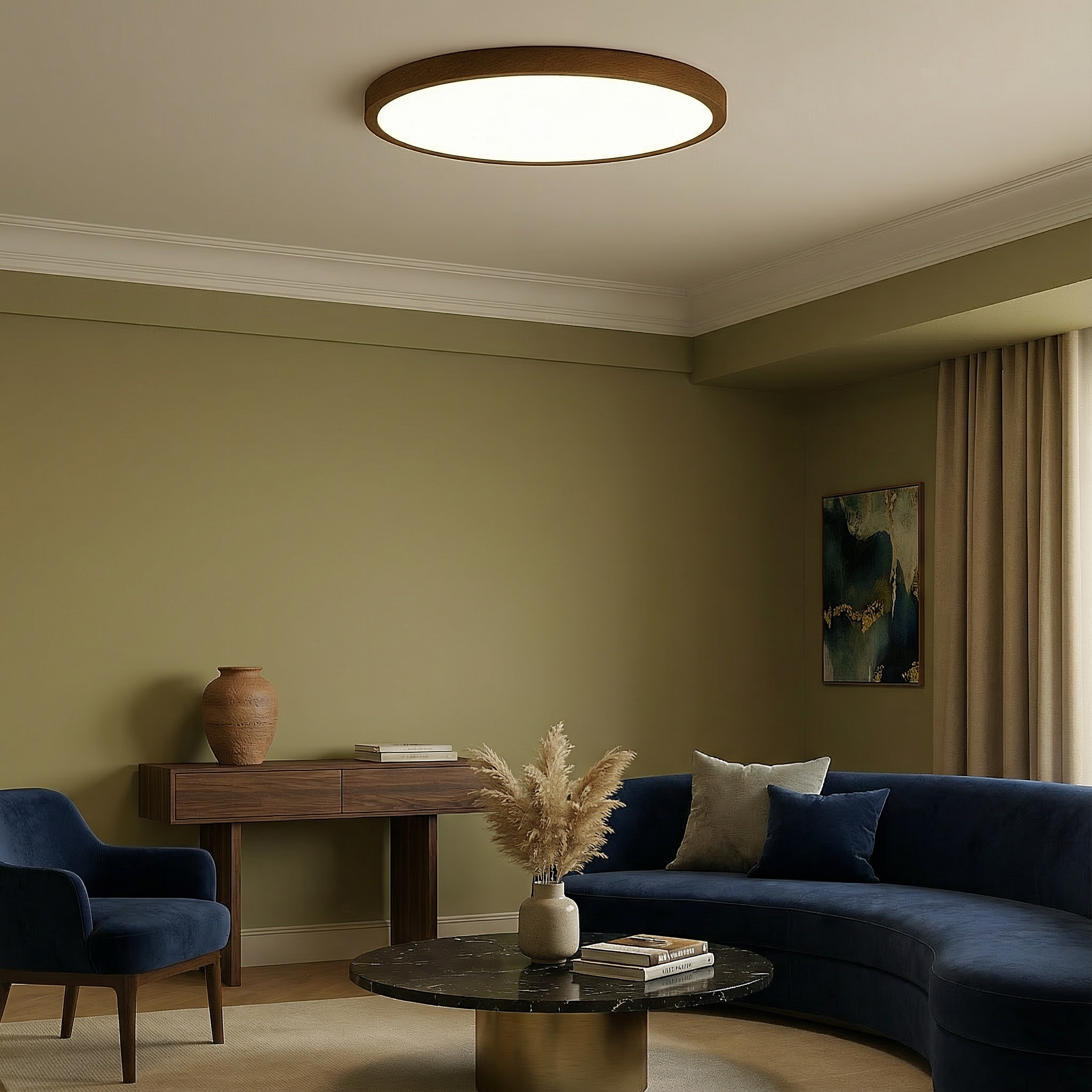 TimberGlow | Cozy Modern Wood Grain Flush Mount Ceiling Light Fixture