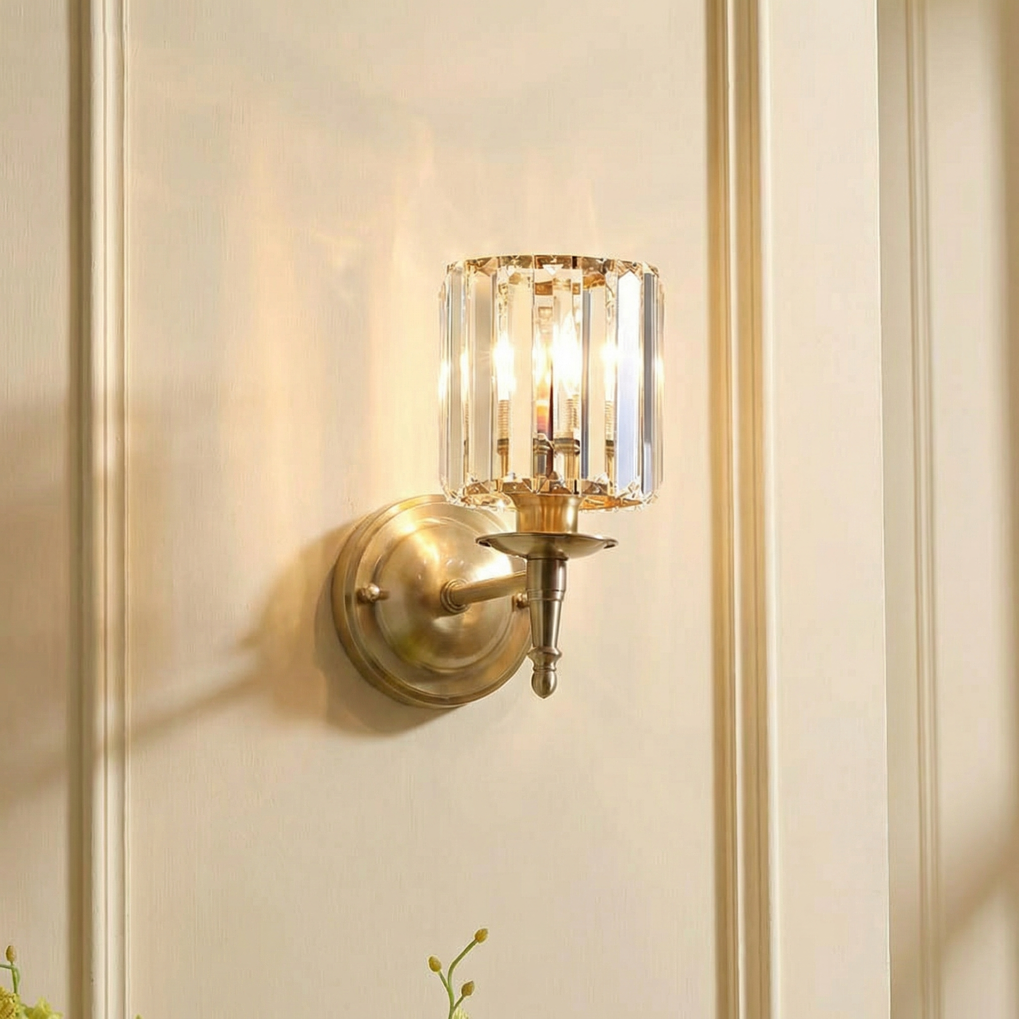 CrystalLuxe | Elegant Shimmering Brass Wall Sconce Light Fixture