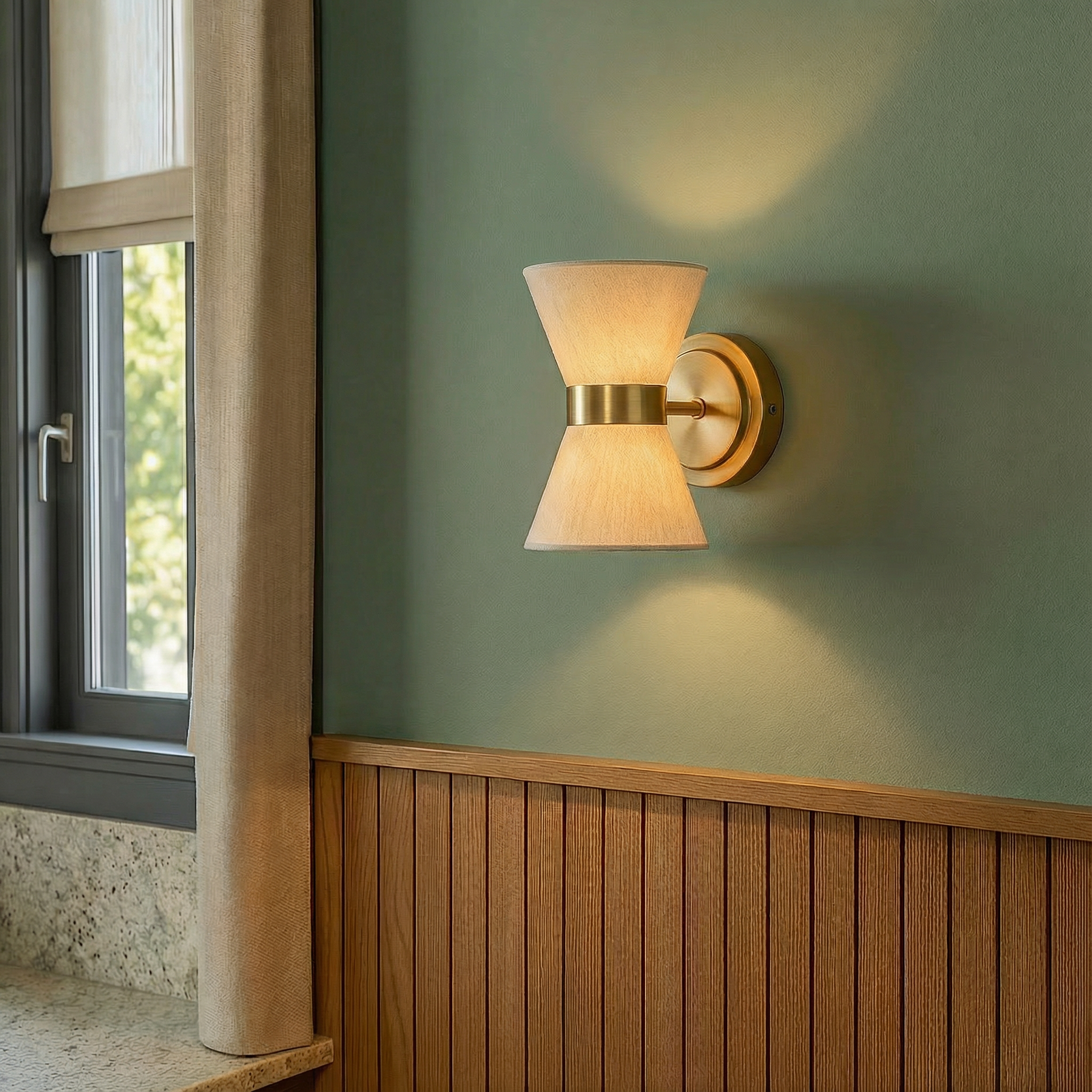 Wabi Sabi | Wall Light Sconce with Asymmetrical Silk Shade | Elegant Illumination for Modern Spaces